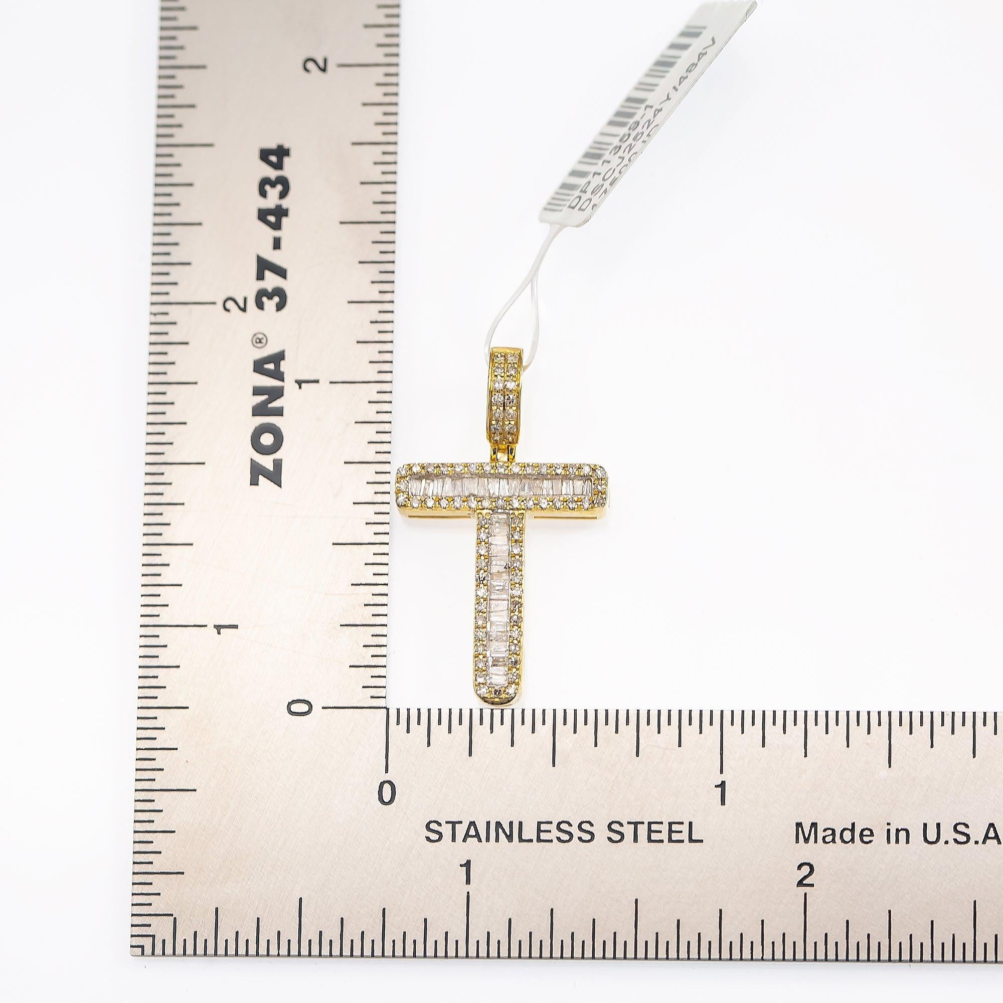10K YELLOW GOLD UNISEX LETTER T PENDANT WITH 0.52 CT DIAMONDS
