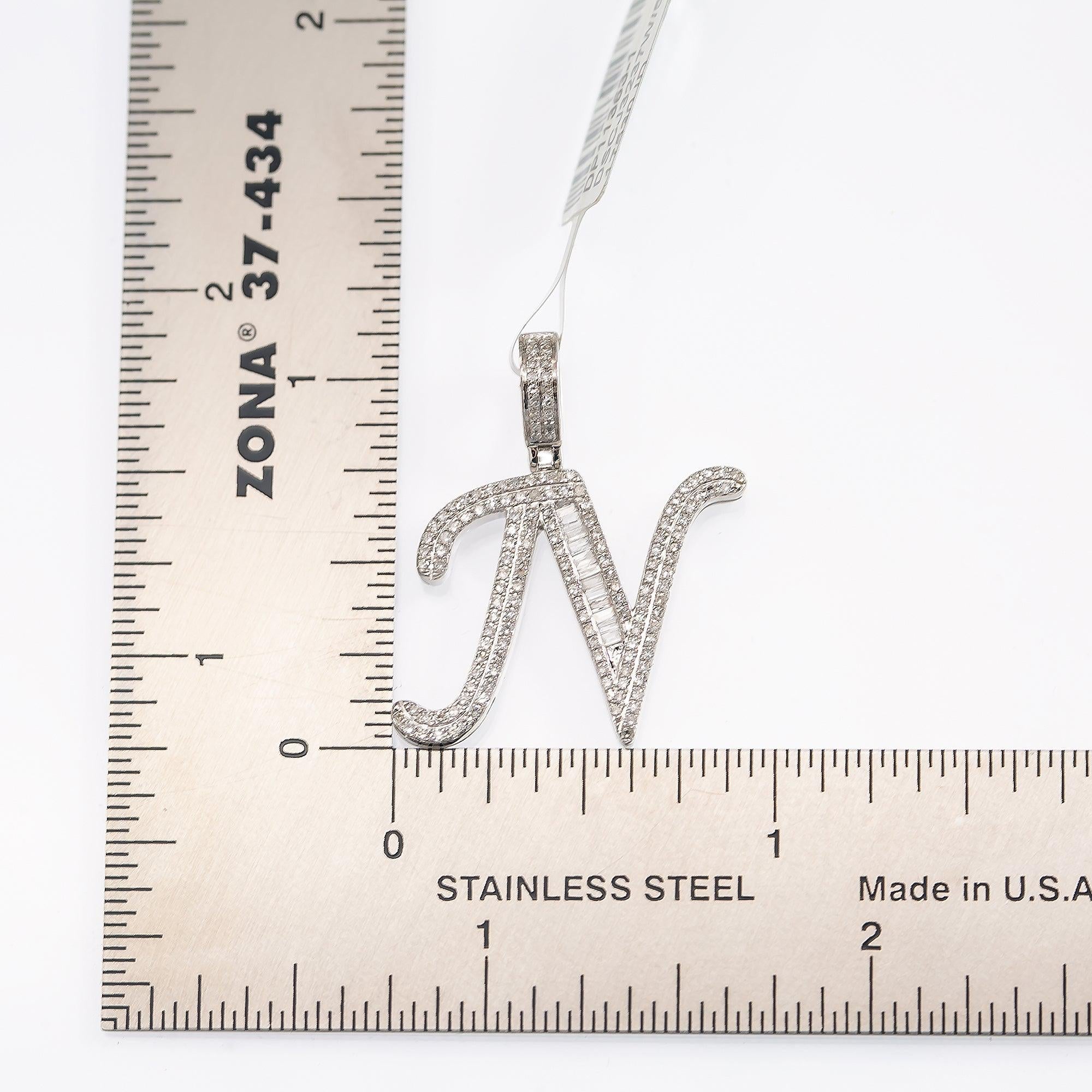 10K WHITE GOLD UNISEX LETTER N PENDANT WITH 0.60 CT DIAMONDS