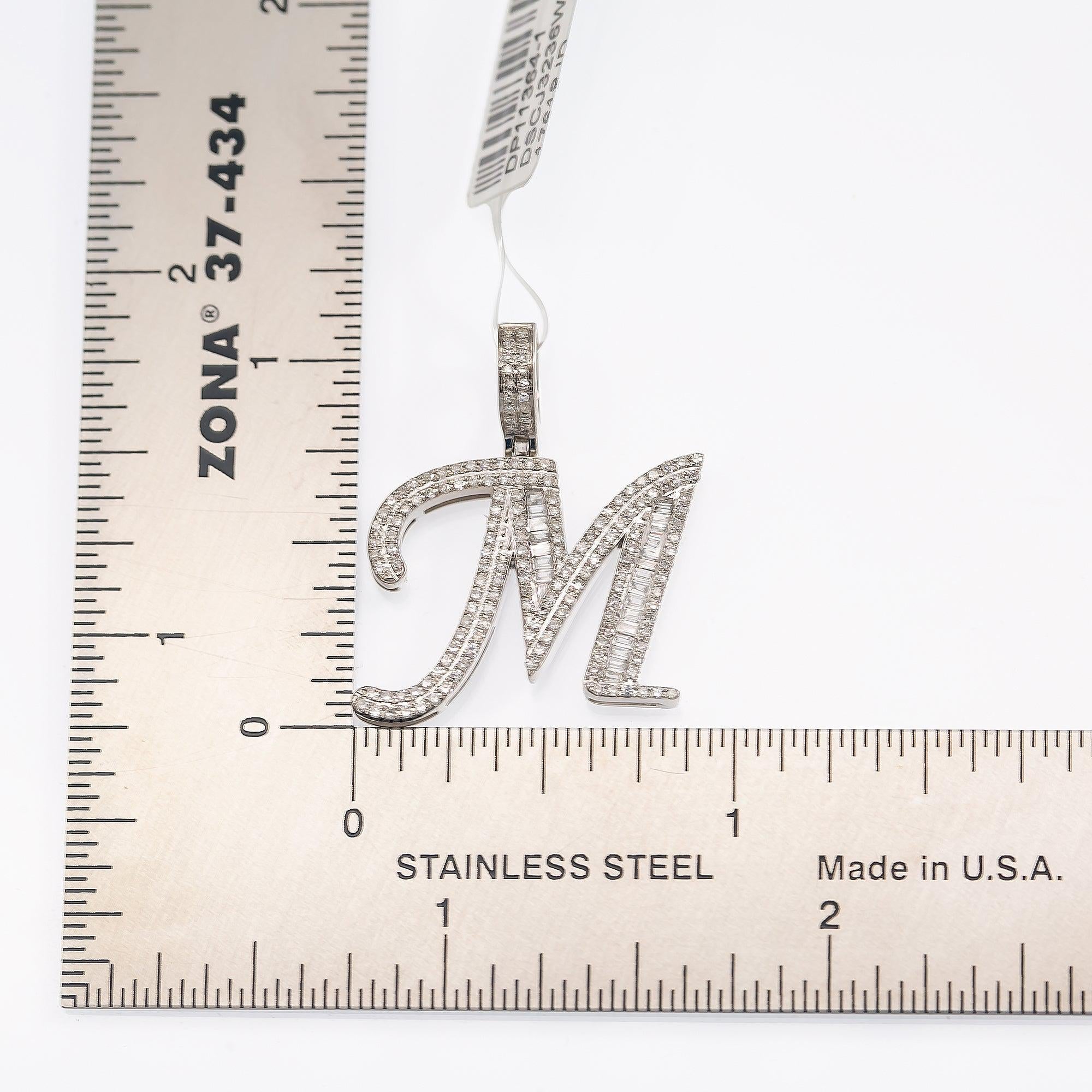 10K WHITE GOLD UNISEX LETTER M PENDANT WITH 0.60 CT DIAMONDS