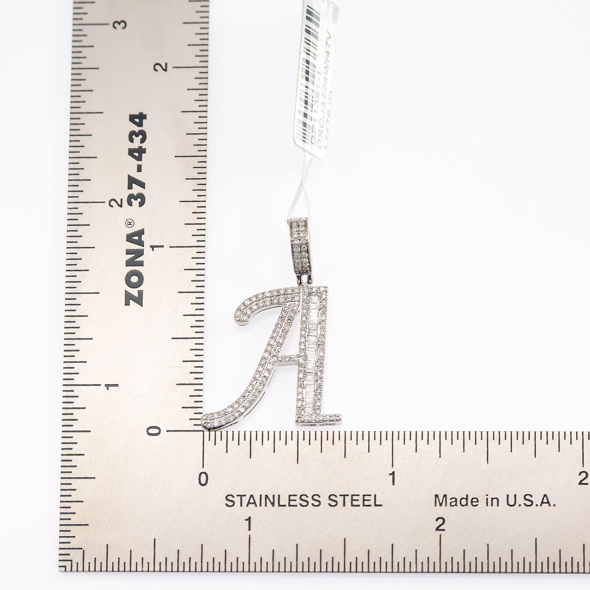 10K WHITE GOLD UNISEX LETTER A PENDANT WITH 0.50 CT DIAMONDS