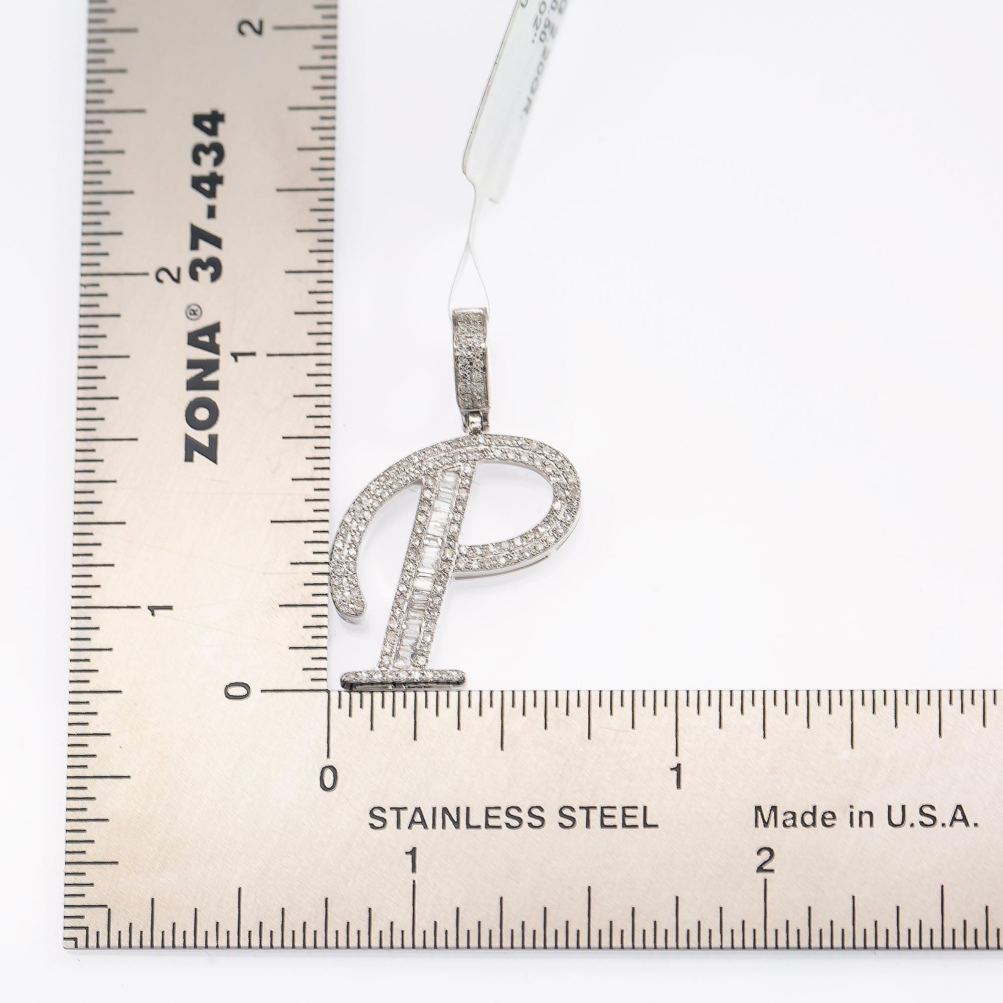 10K WHITE GOLD UNISEX LETTER P PENDANT WITH 0.50 CT DIAMONDS