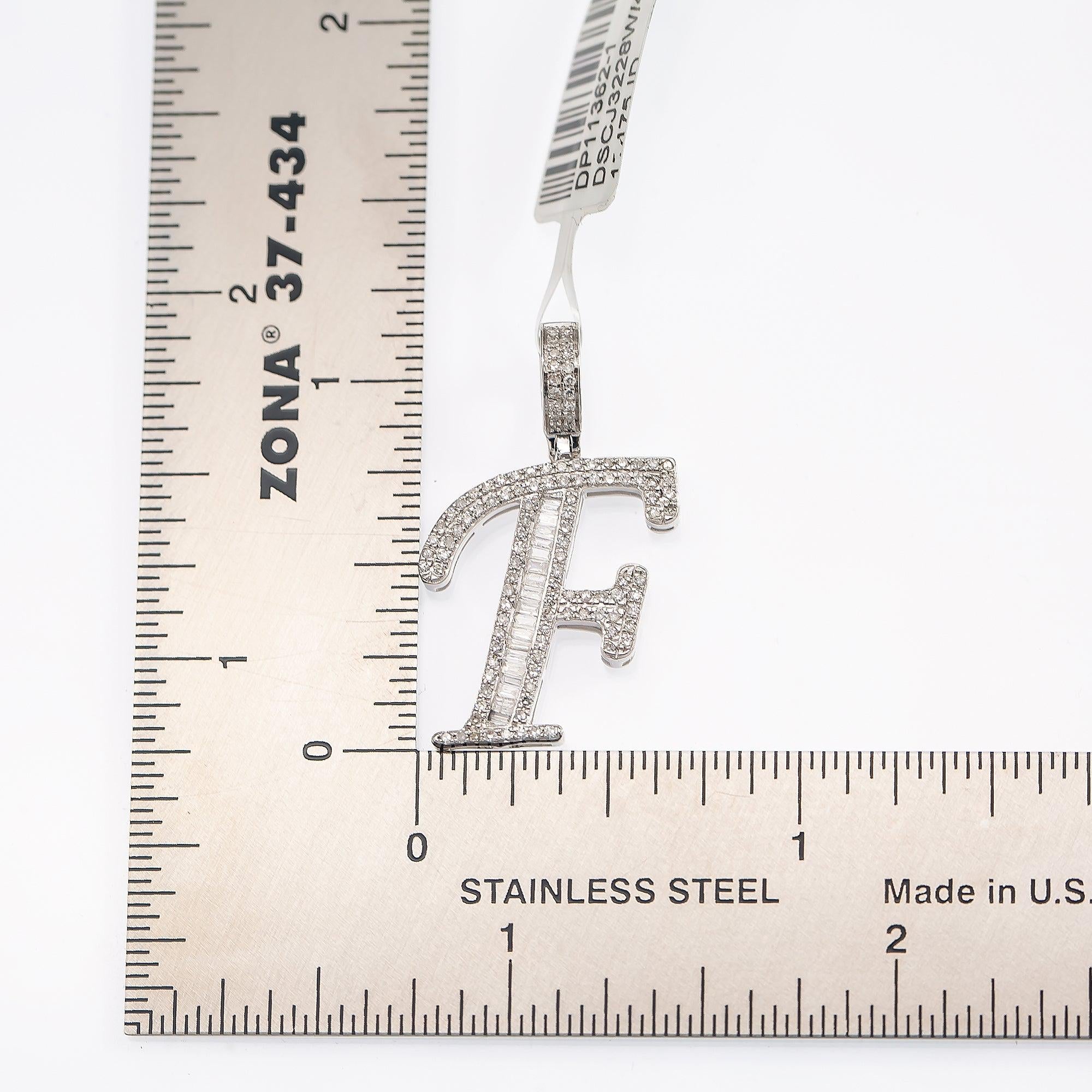 10K WHITE GOLD UNISEX LETTER F PENDANT WITH 0.50 CT DIAMONDS
