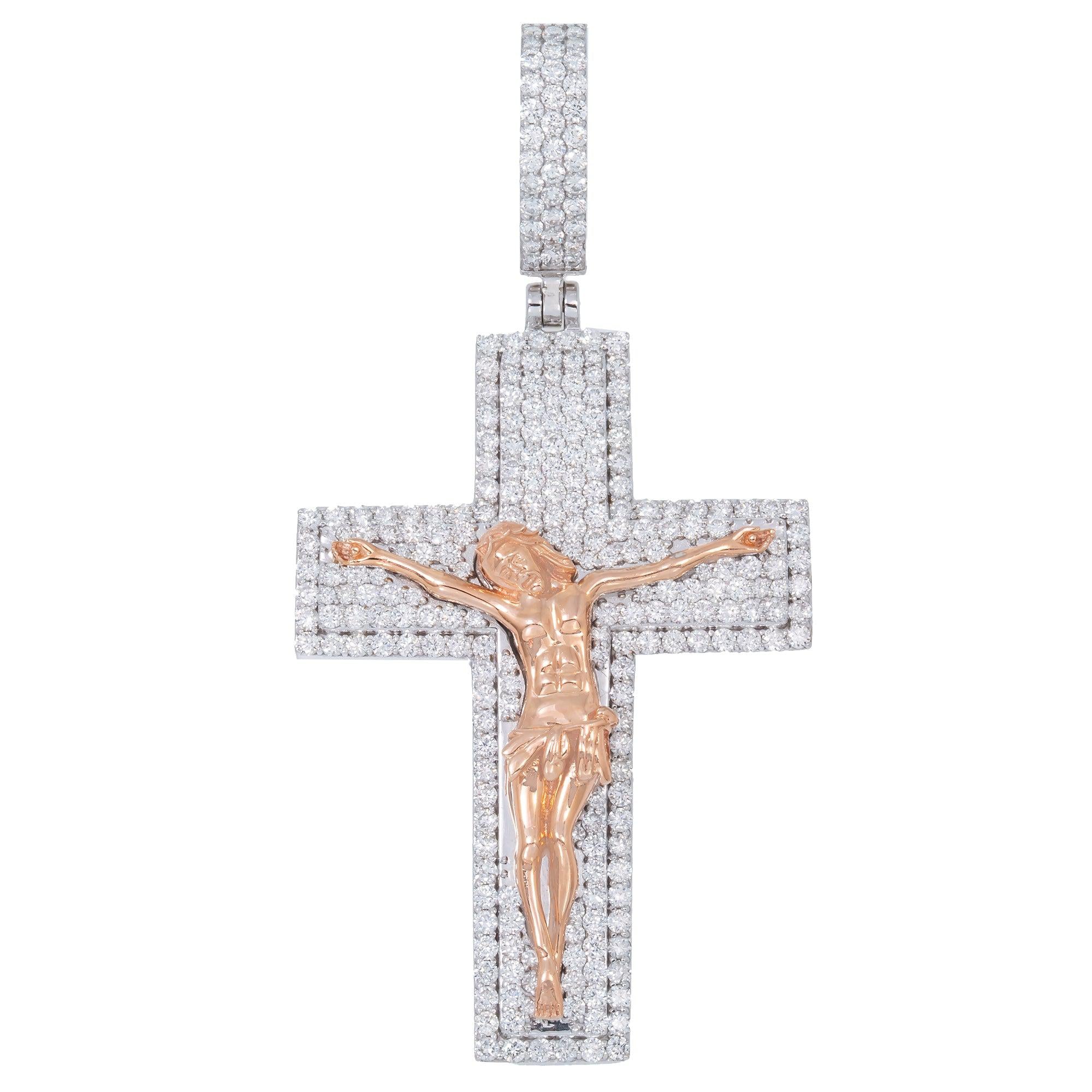 14K GOLD DIAMOND TWO TONE CRUCIFIX PENDANT 3.75 CT