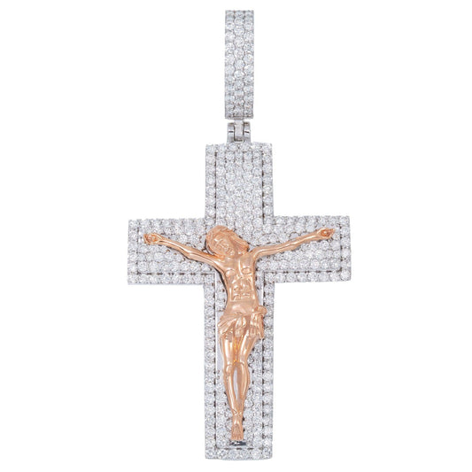 14K GOLD DIAMOND TWO TONE CRUCIFIX PENDANT 3.75 CT