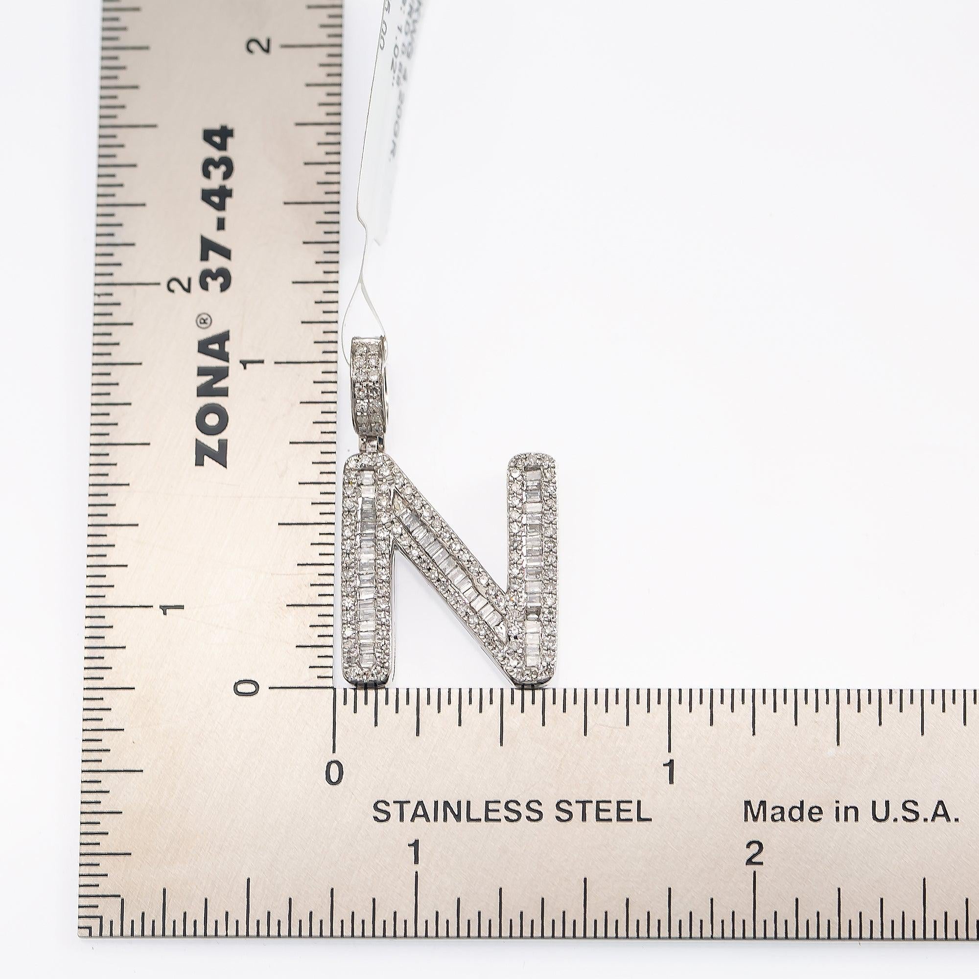 10K WHITE GOLD UNISEX LETTER N PENDANT WITH 0.68 CT DIAMONDS