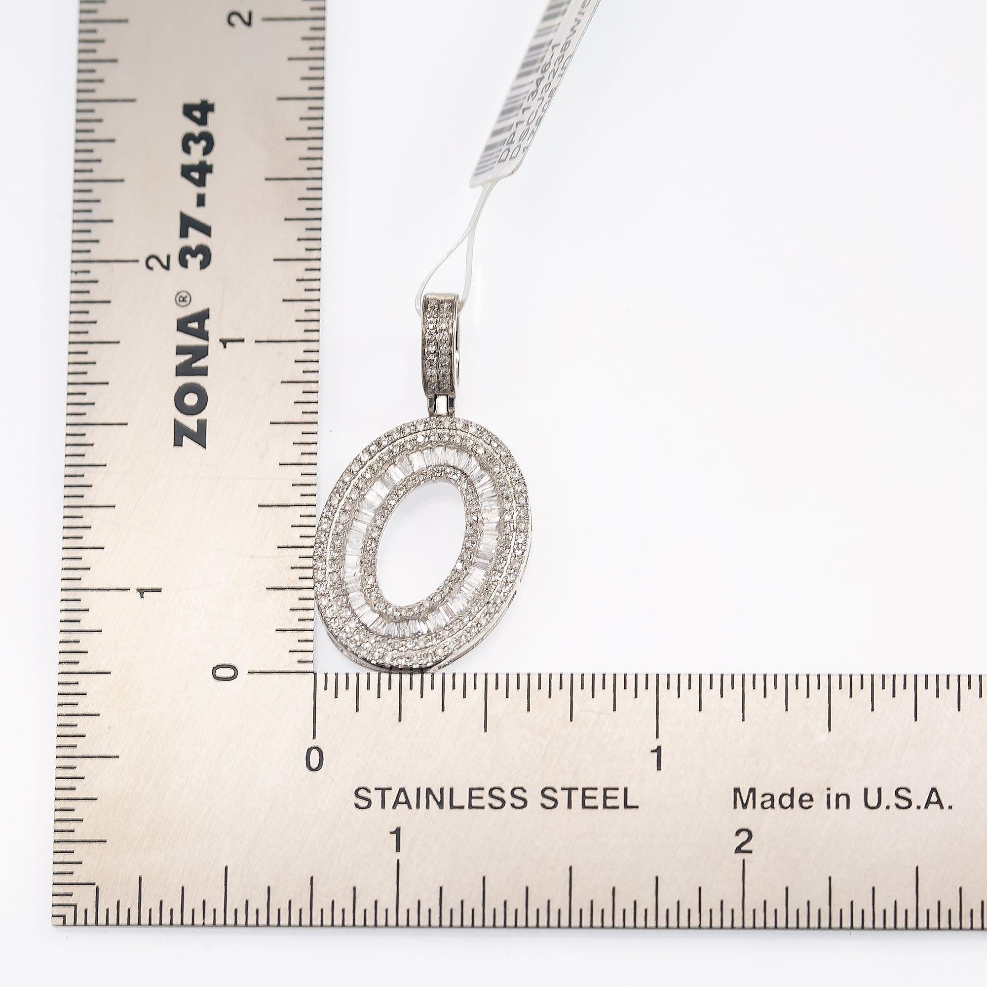 10K WHITE GOLD UNISEX LETTER O PENDANT WITH 0.69 CT DIAMONDS