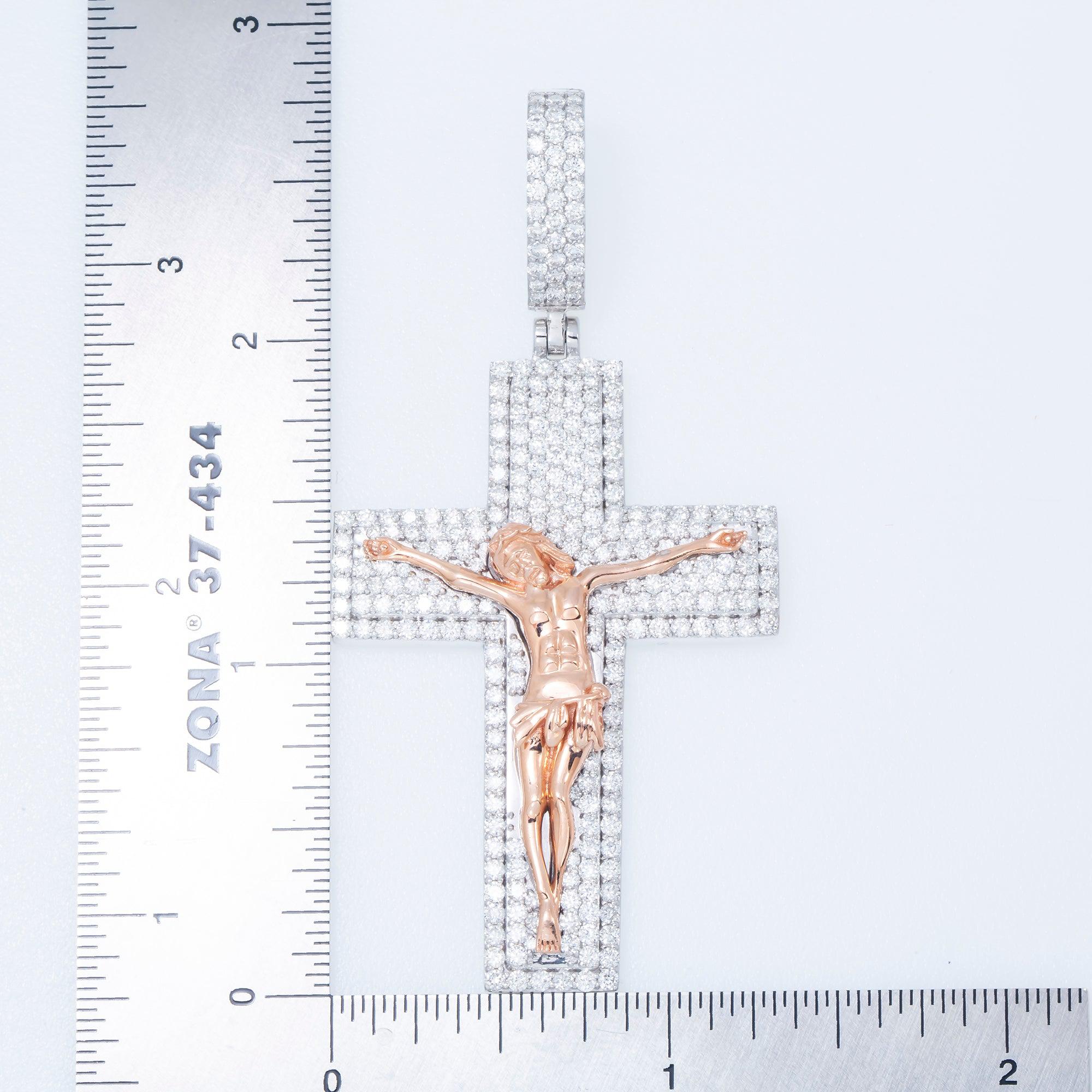 14K GOLD DIAMOND TWO TONE CRUCIFIX PENDANT 3.75 CT