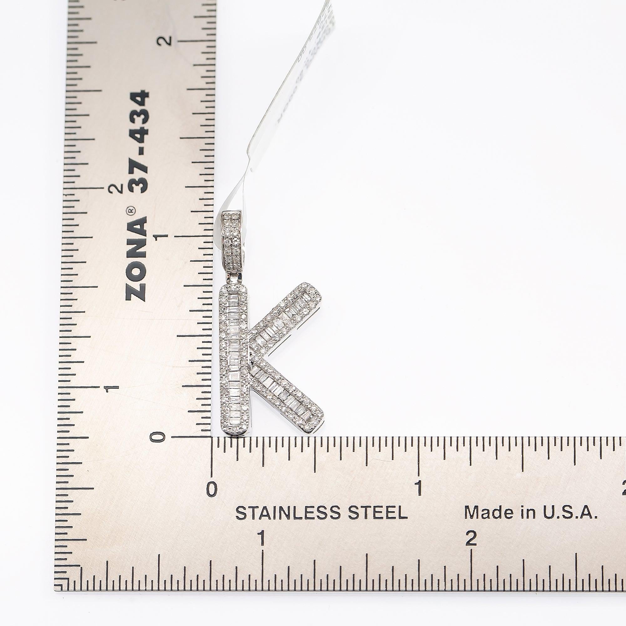 10K WHITE GOLD UNISEX LETTER K PENDANT WITH 0.60 CT DIAMONDS