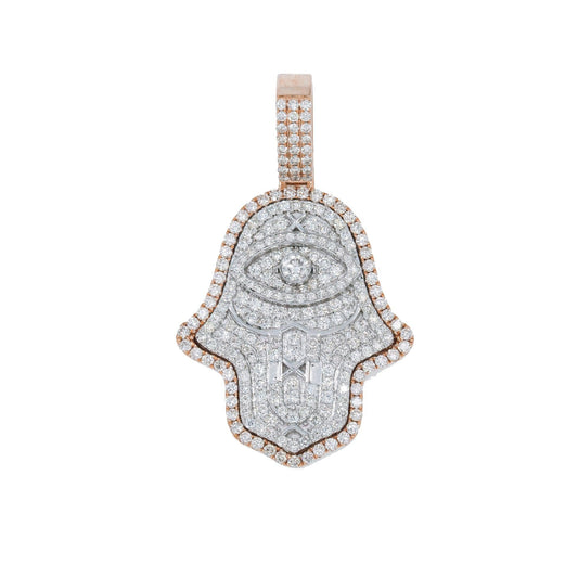 14K GOLD DIAMOND TWO TONE HAMSA PENDANT 2.85 CT
