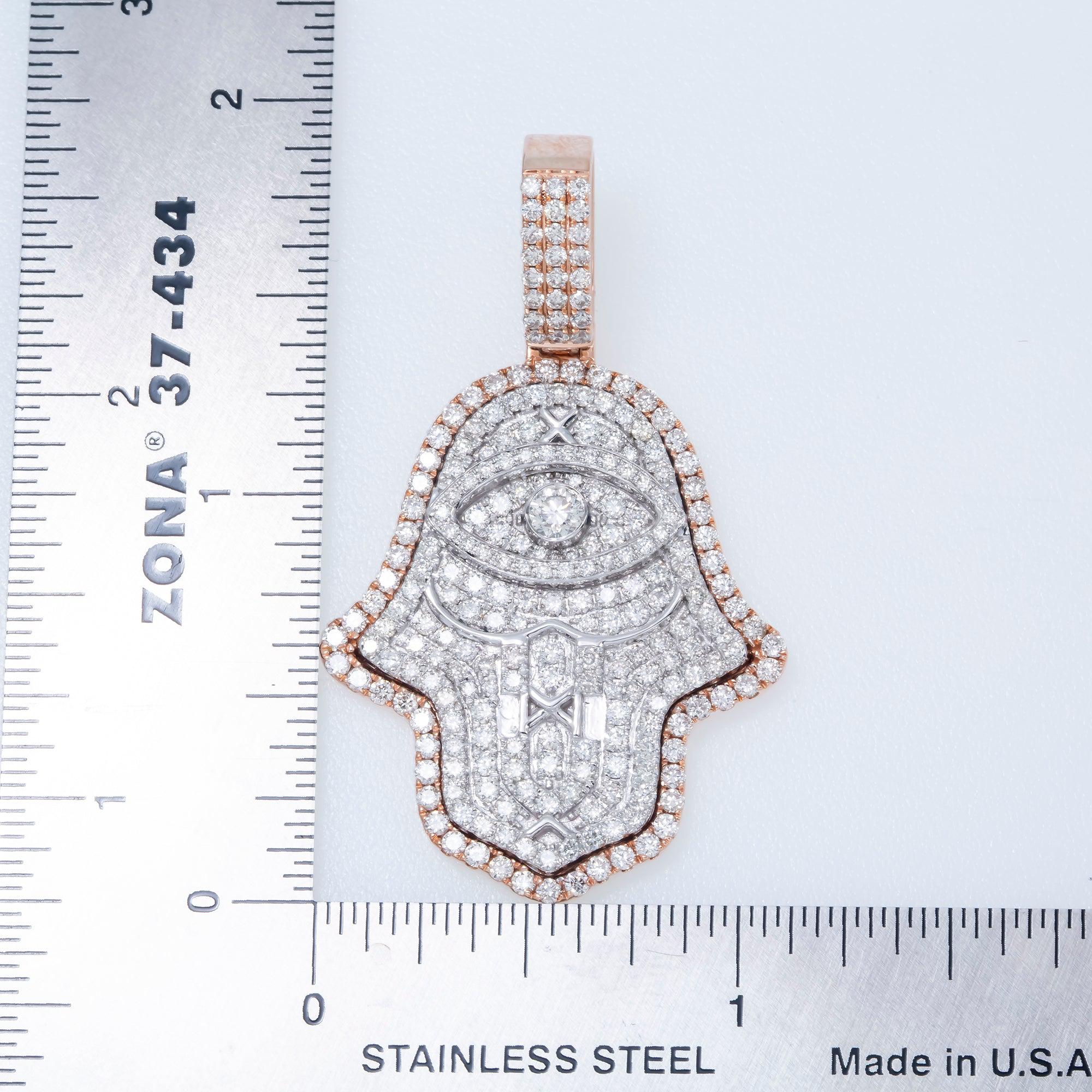 14K GOLD DIAMOND TWO TONE HAMSA PENDANT 2.85 CT