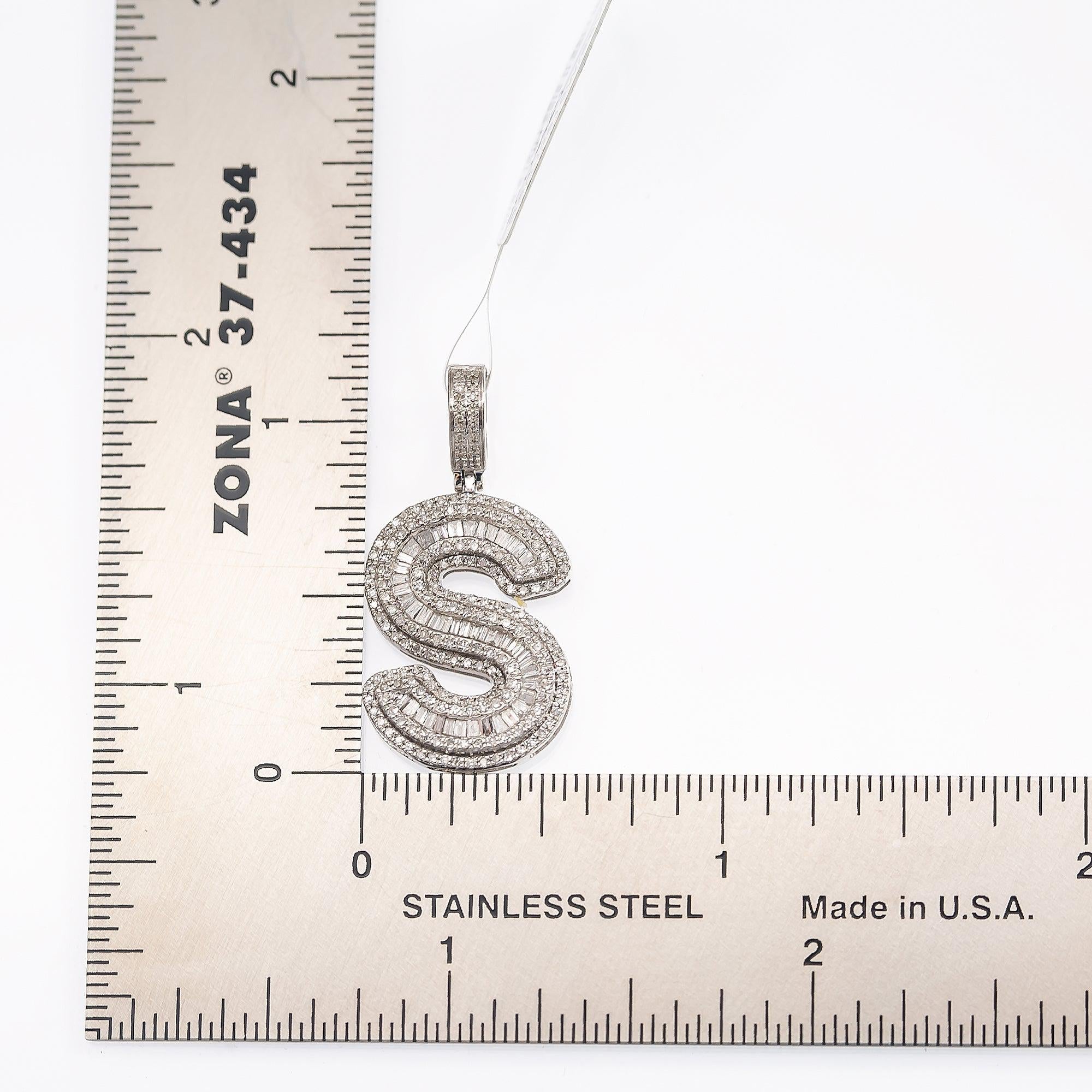 10K WHITE GOLD DIAMOND LETTER S PENDANT 1 CT