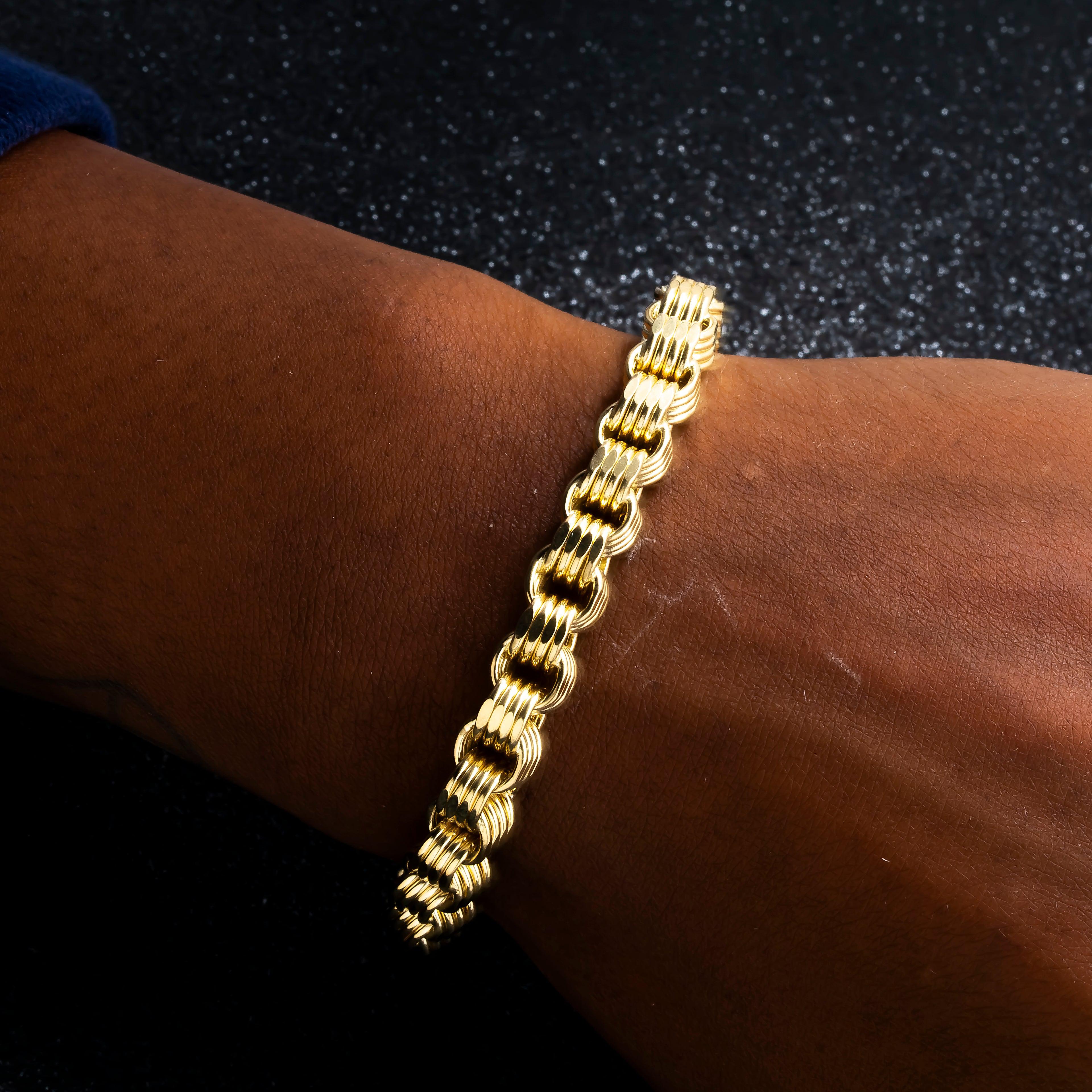 10K GOLD HOLLOW BOX BYZANTINE CHAIN BRACELET