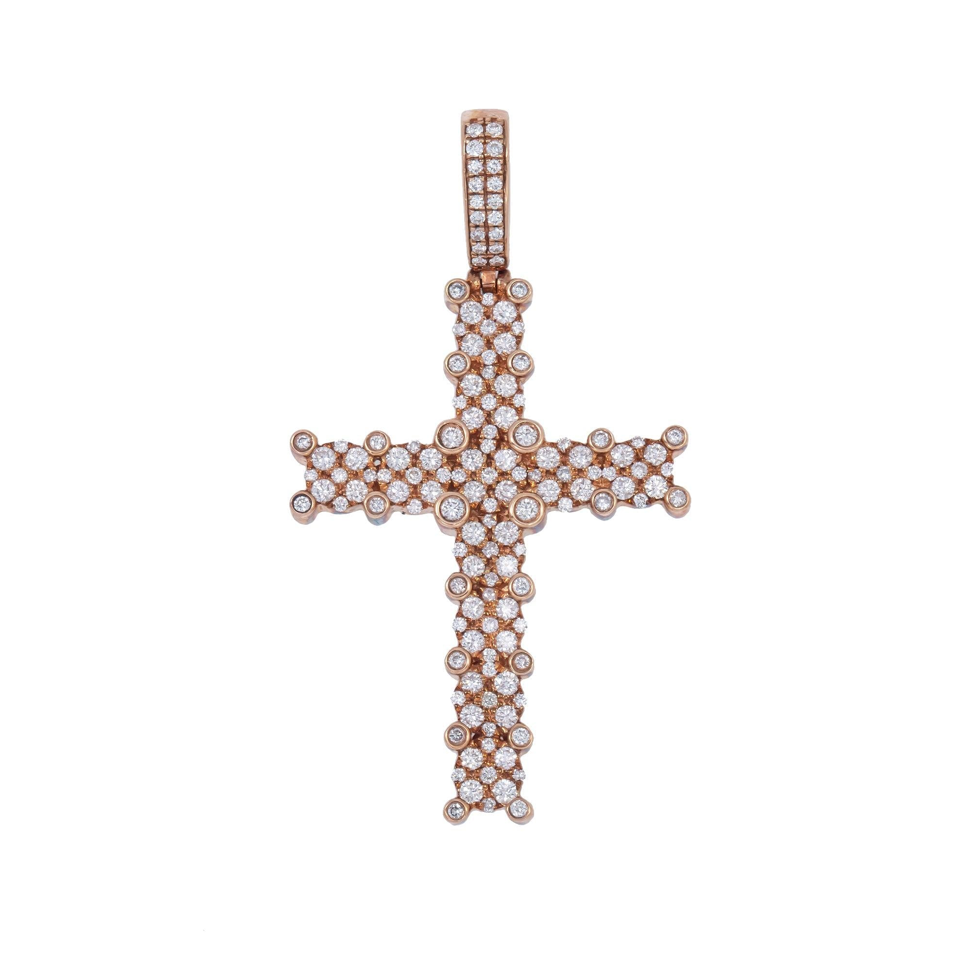 10K GOLD DIAMOND CLUSTER PRONG CROSS PENDANT 1.50 CT