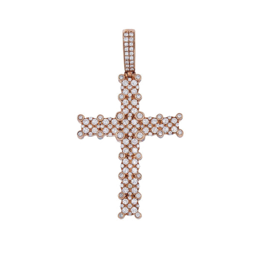 10K GOLD DIAMOND CLUSTER PRONG CROSS PENDANT 1.50 CT
