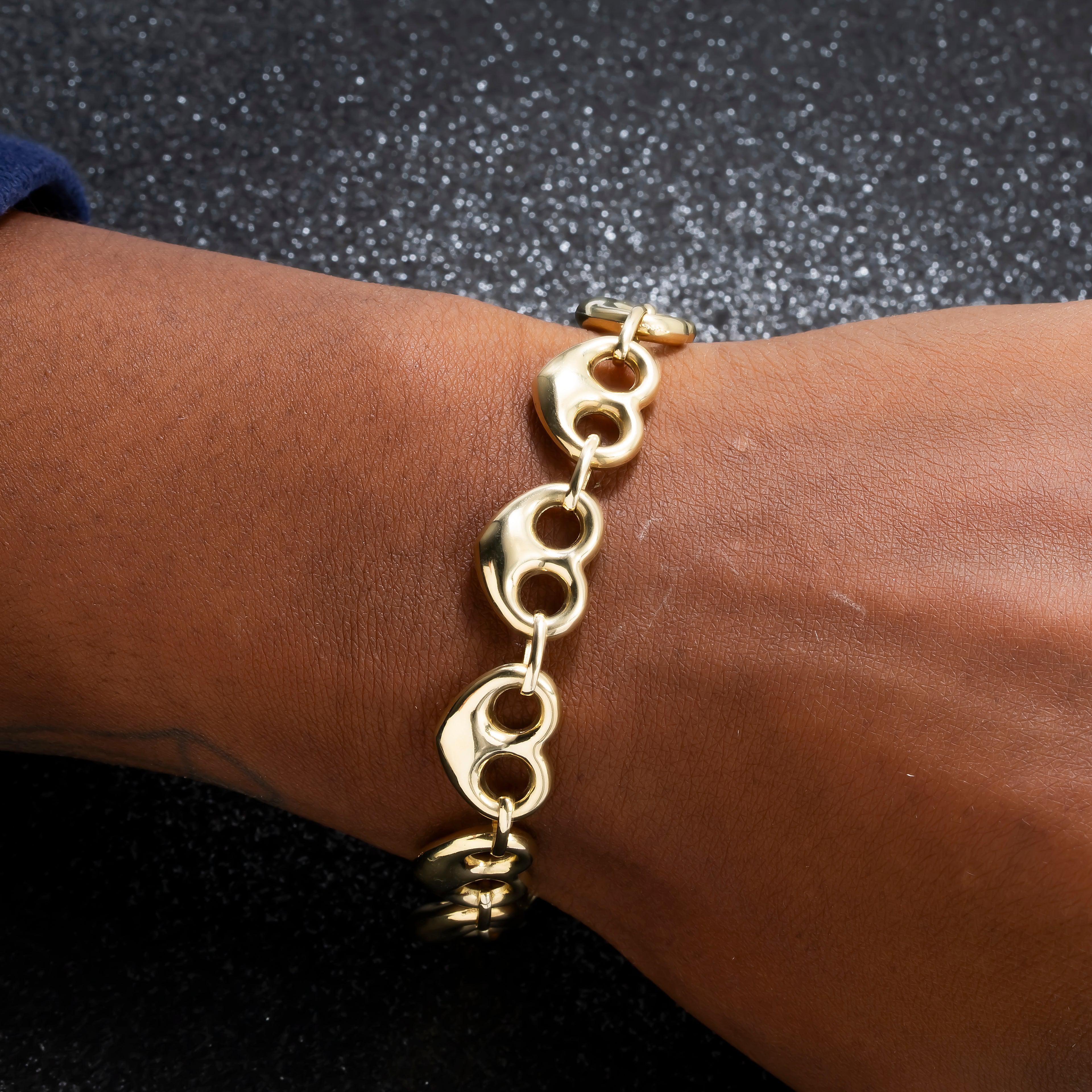 10K GOLD HOLLOW PUFFED HEART SHAPE LINK BRACELET