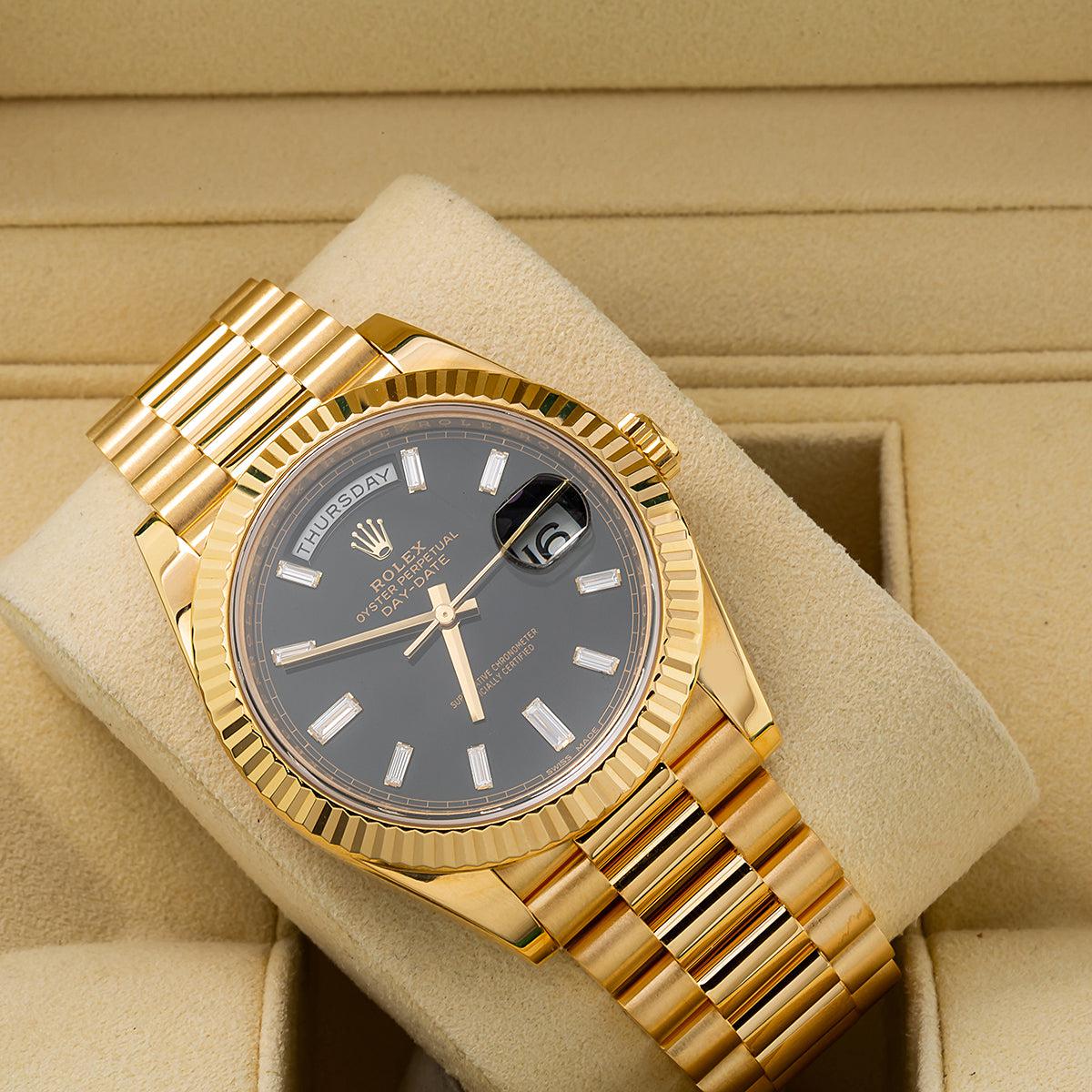 Rolex Day-Date 40 228238 40MM Black Diamond Dial With President Yellow Gold Bracelet