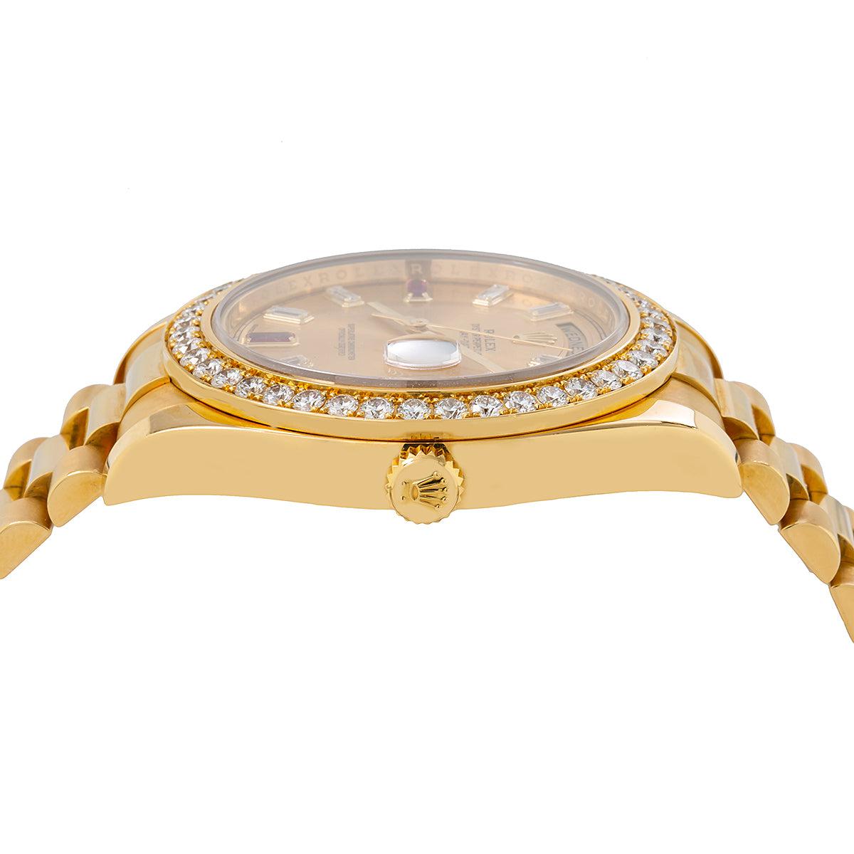 Rolex Day-Date II Diamond Watch, 218348 41mm, Champagne Dial FACTORY Diamond Bezel