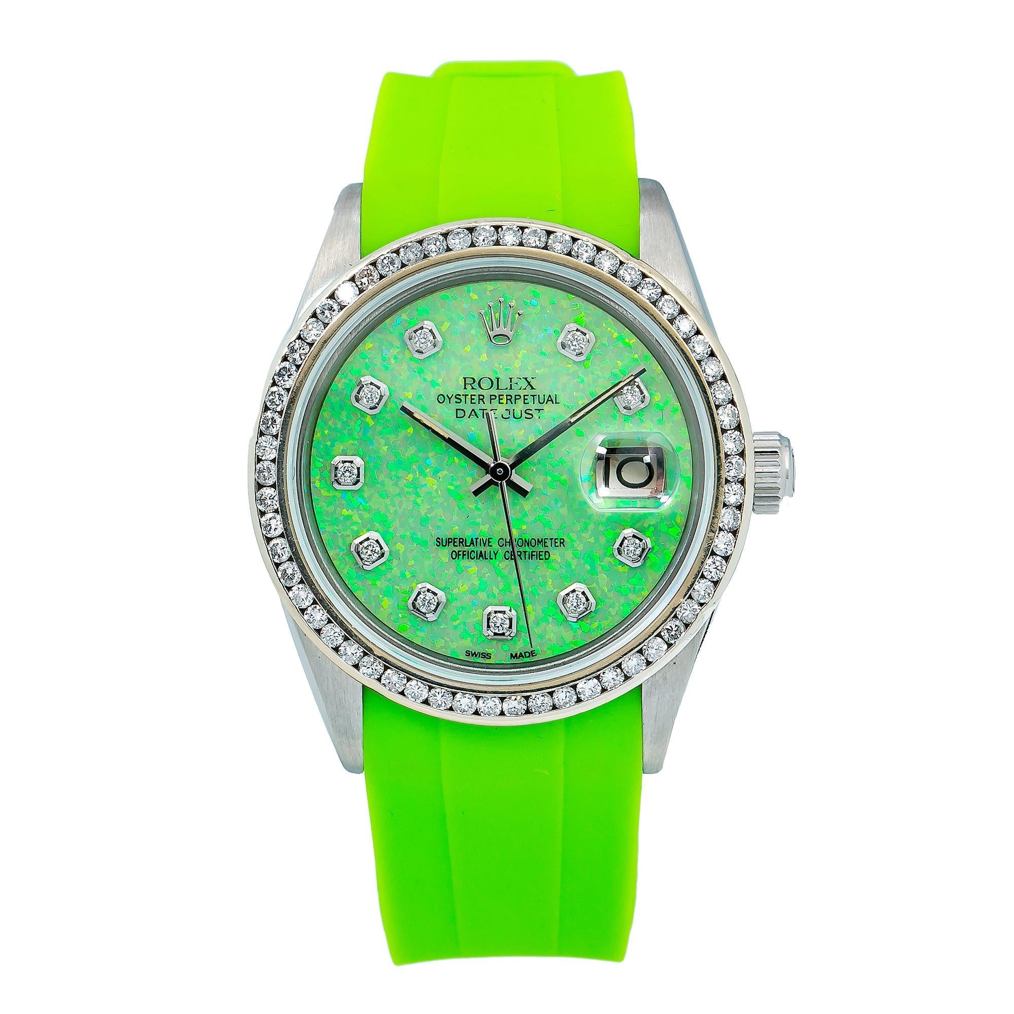 Rolex Datejust 16014 36MM Green Diamond Dial With Rubber Bracelet