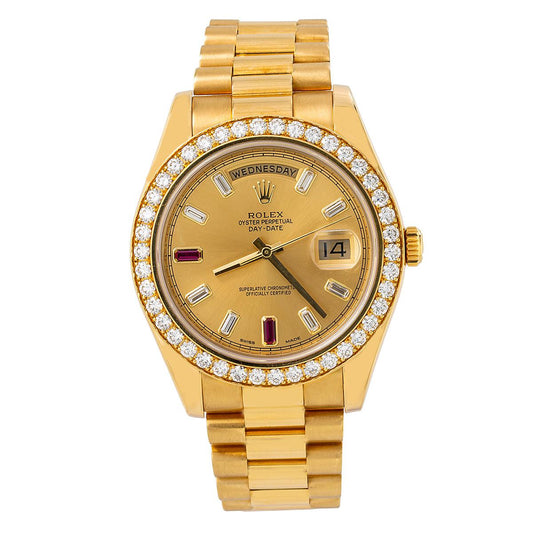 Rolex Day-Date II Diamond Watch, 218348 41mm, Champagne Dial FACTORY Diamond Bezel