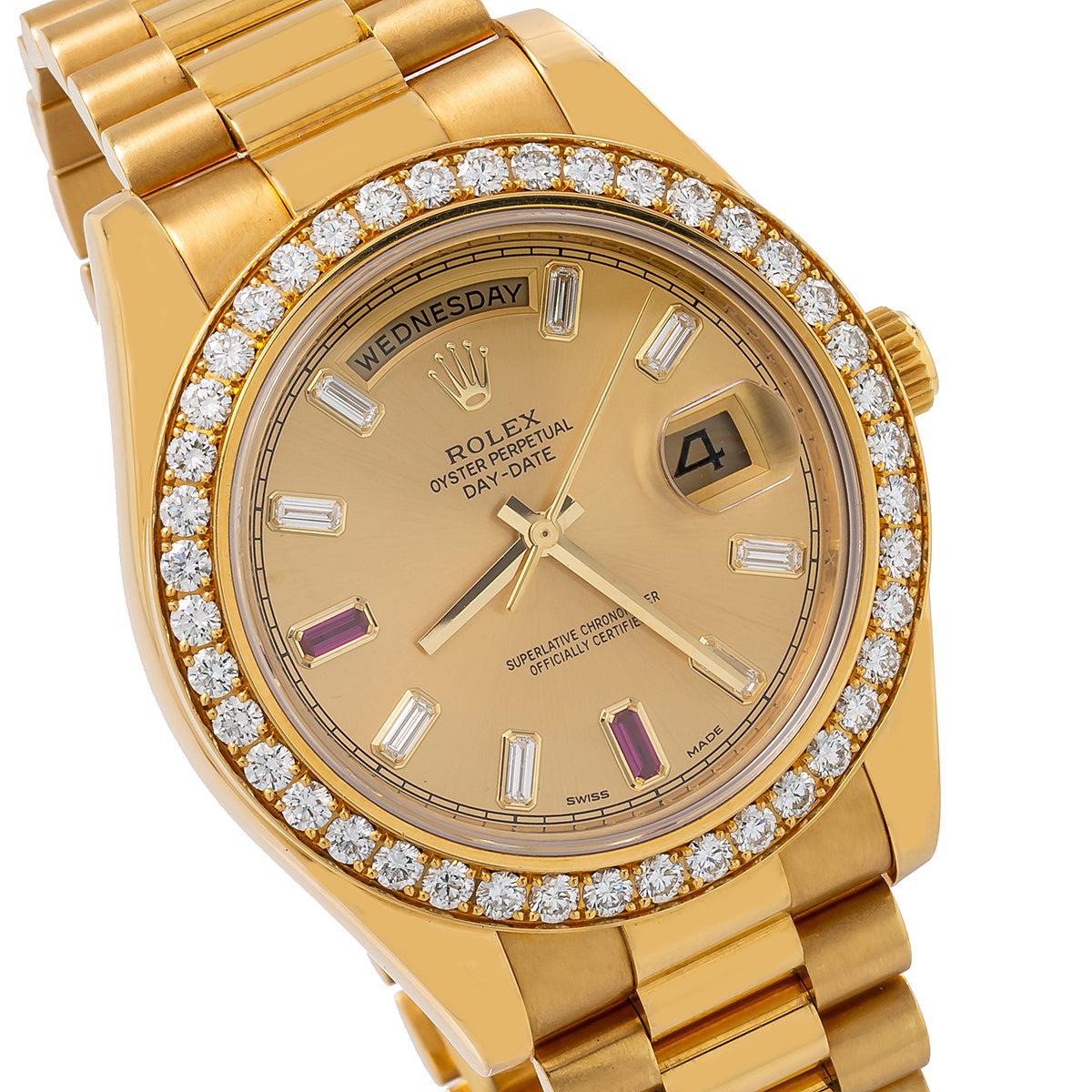Rolex Day-Date II Diamond Watch, 218348 41mm, Champagne Dial FACTORY Diamond Bezel