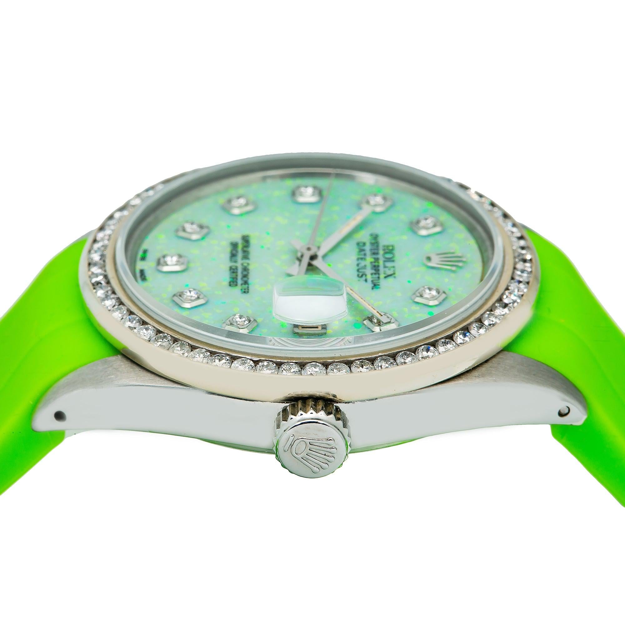 Rolex Datejust 16014 36MM Green Diamond Dial With Rubber Bracelet