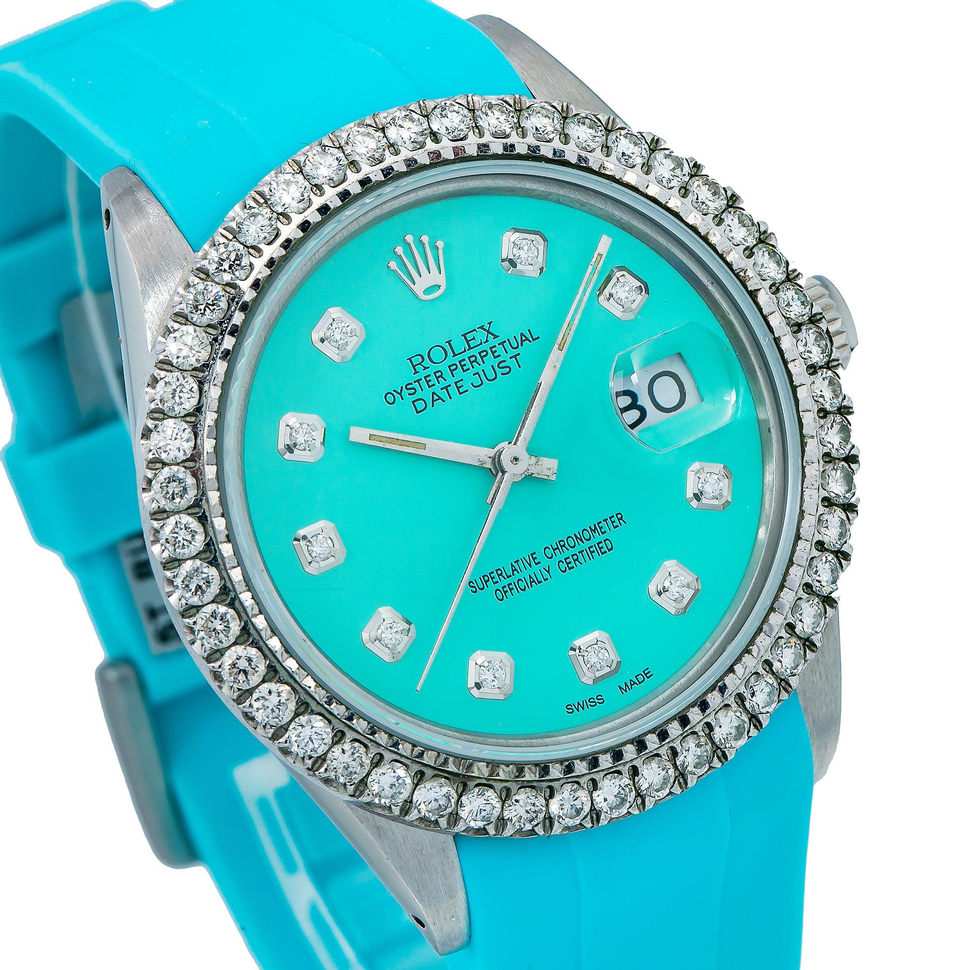Rolex Datejust 16014 36MM Turquoise Diamond Dial With Rubber Bracelet