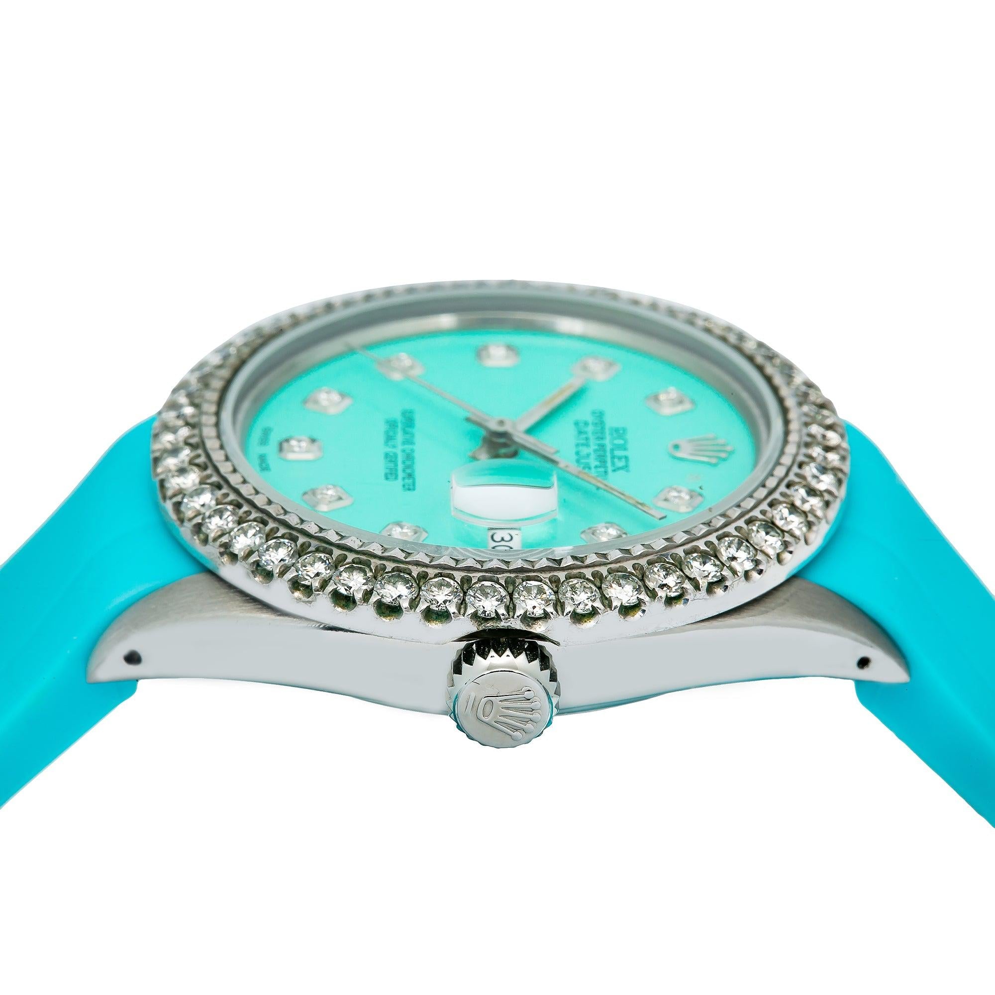 Rolex Datejust 16014 36MM Turquoise Diamond Dial With Rubber Bracelet