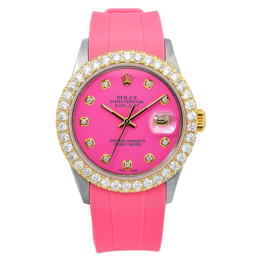 Rolex Datejust 16014 36MM Pink Diamond Dial With Rubber Bracelet