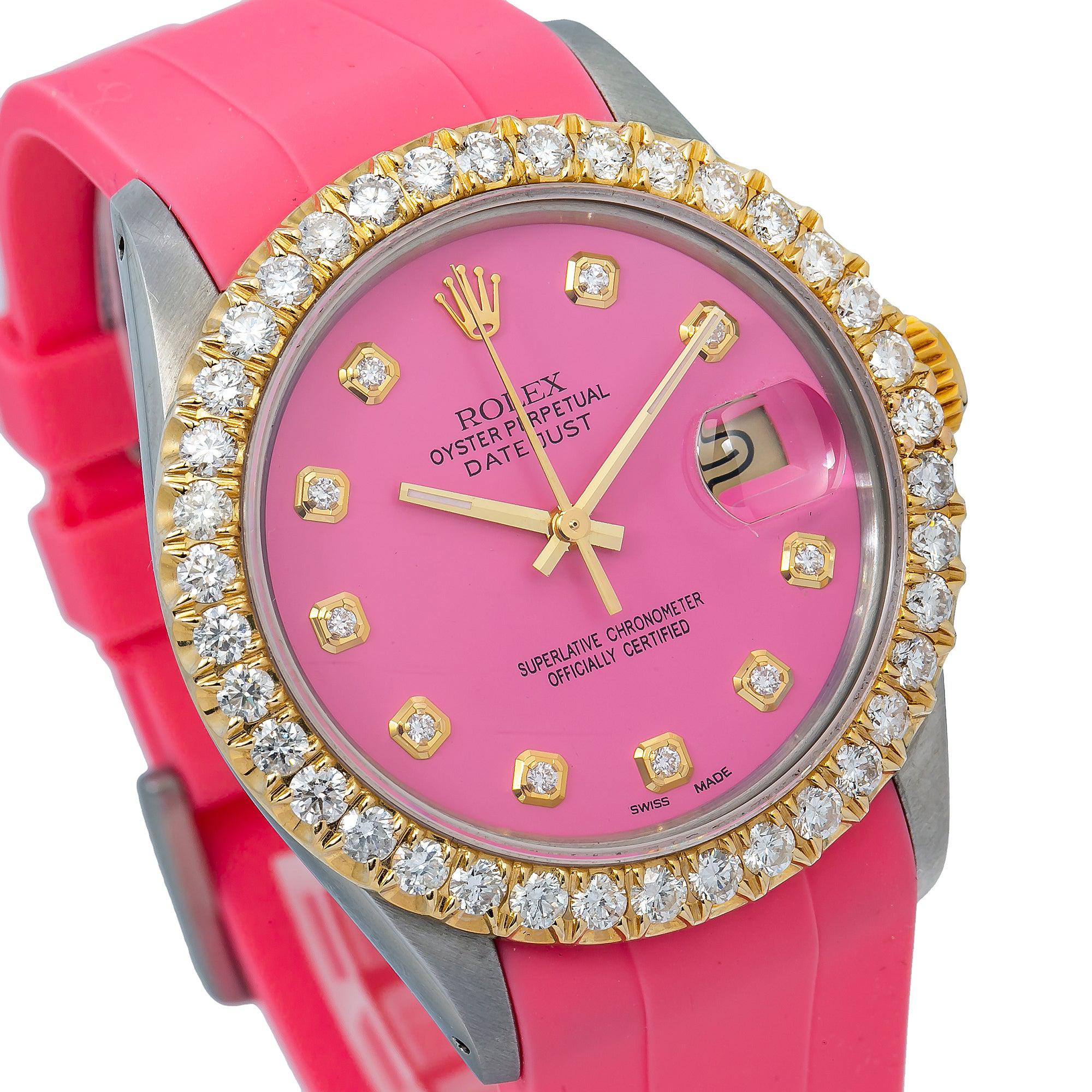 Rolex Datejust 16014 36MM Pink Diamond Dial With Rubber Bracelet
