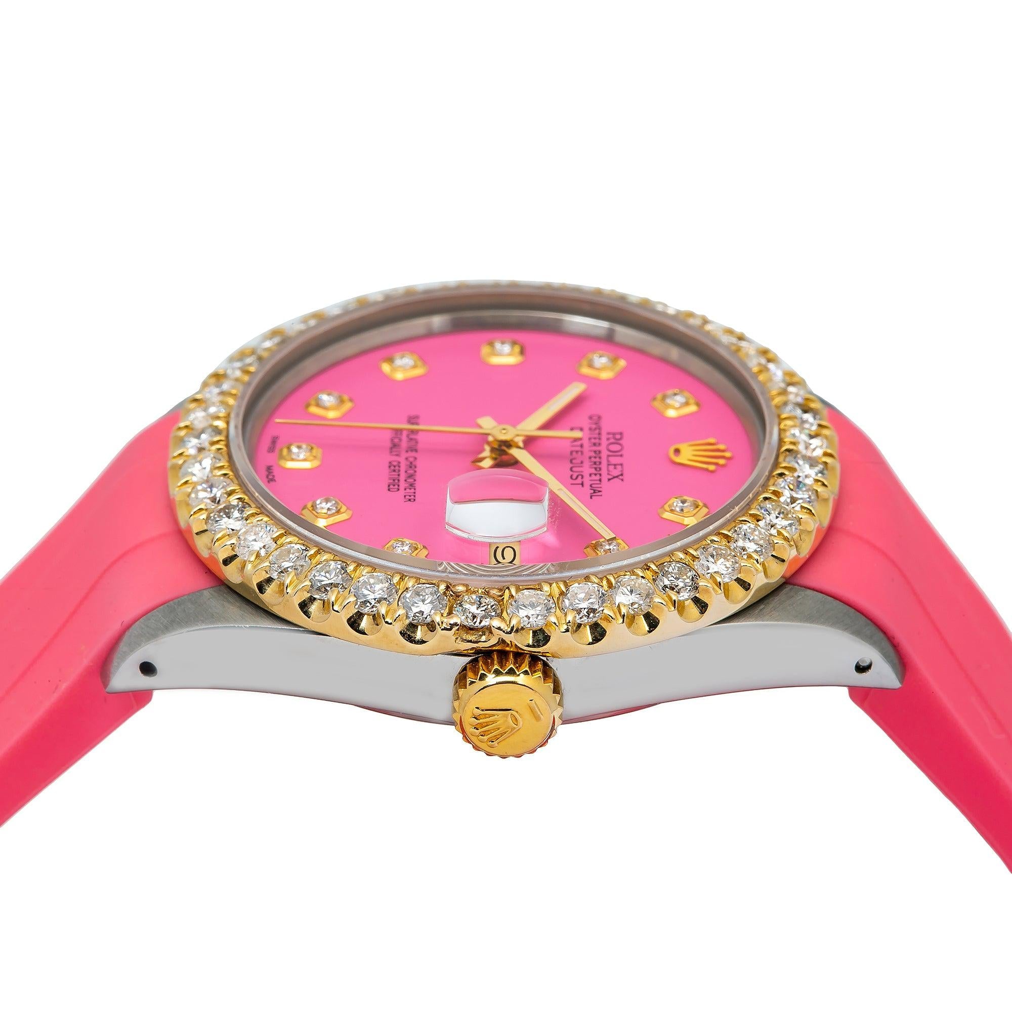 Rolex Datejust 16014 36MM Pink Diamond Dial With Rubber Bracelet