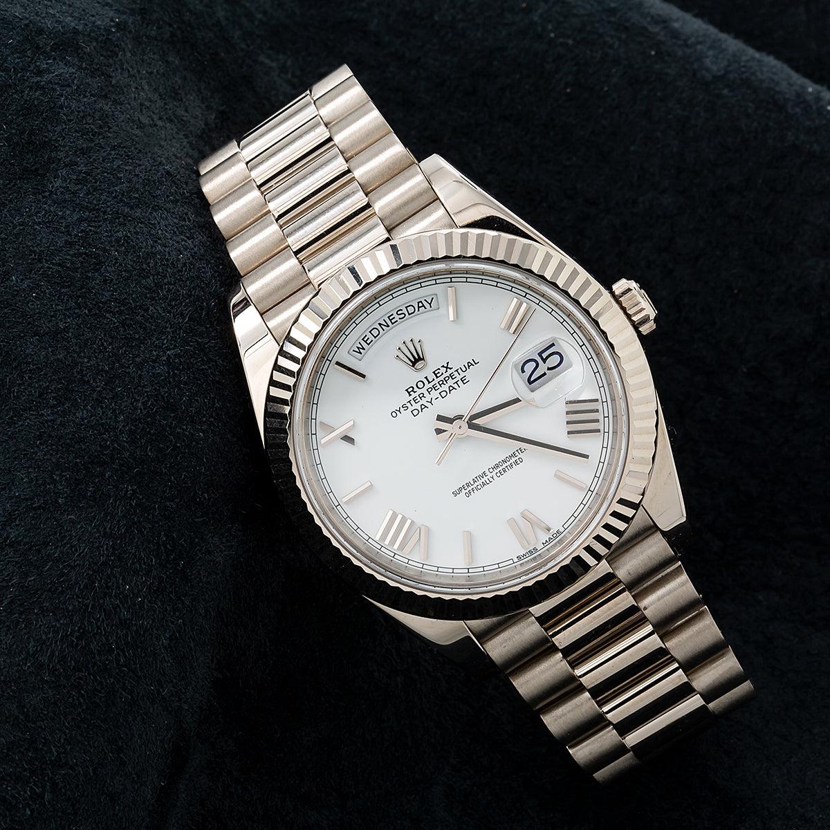 Rolex Day-Date 228239 40MM White Dial With President White Gold Bracelet