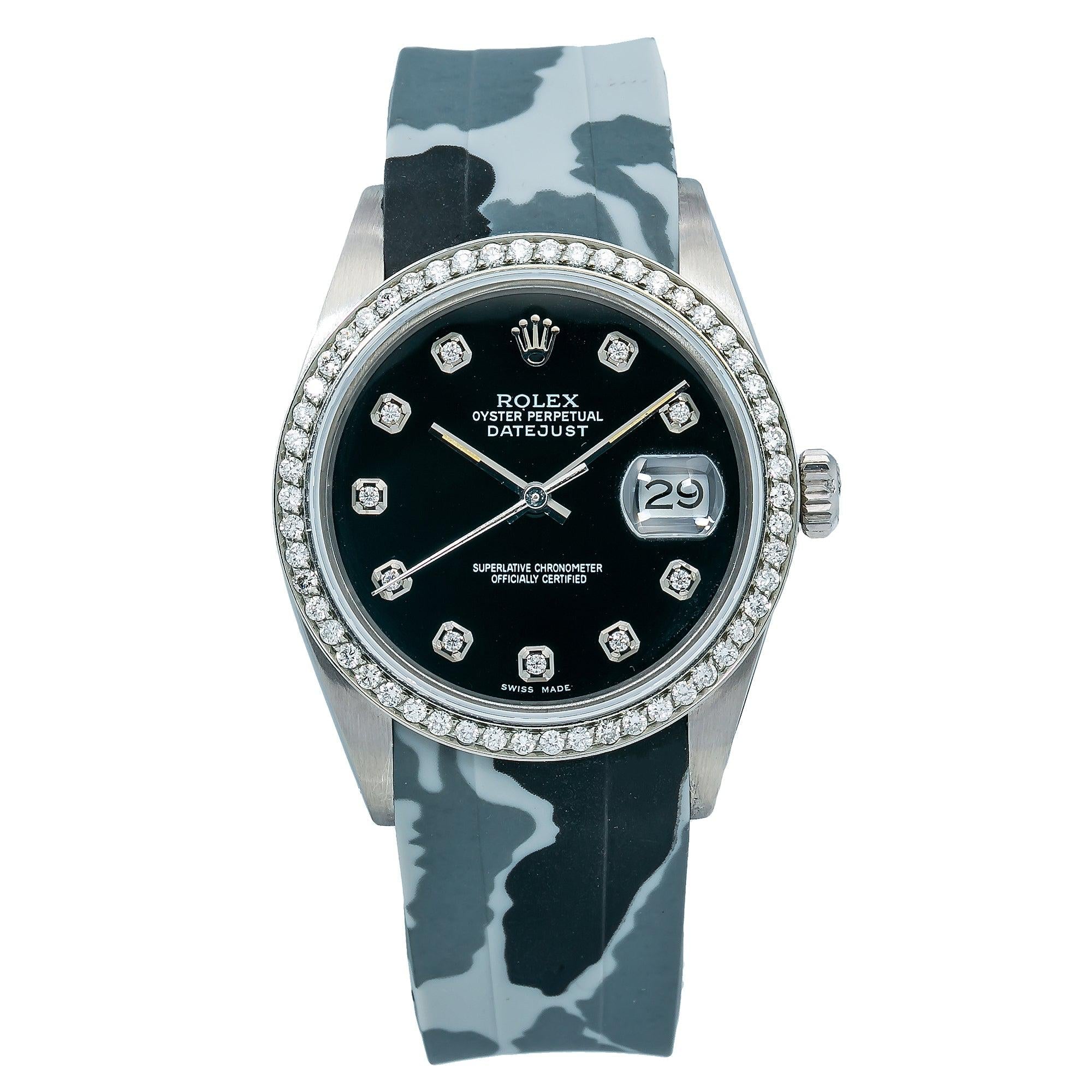 Rolex Datejust 16014 Black Diamond Dial With Rubber Camo Bracelet