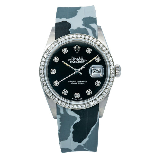 Rolex Datejust 16014 Black Diamond Dial With Rubber Camo Bracelet