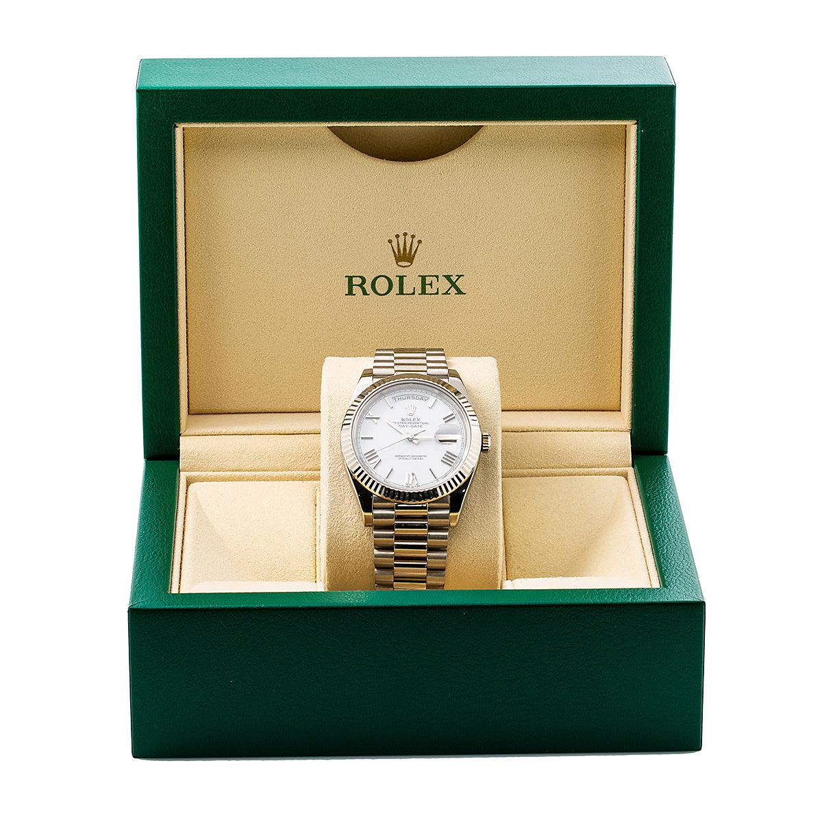 Rolex Day-Date 228239 40MM White Dial With President White Gold Bracelet