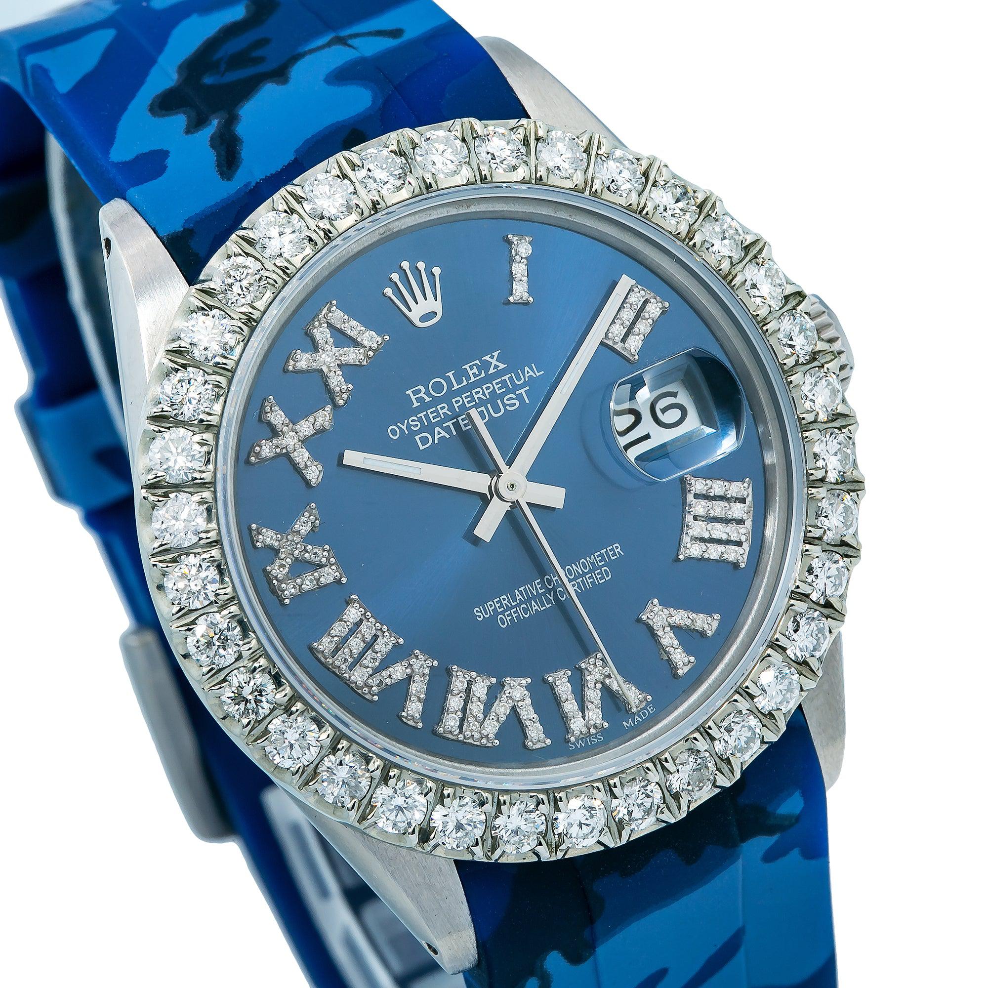 Rolex Datejust 16014 36MM Blue Diamond Dial With Rubber Bracelet