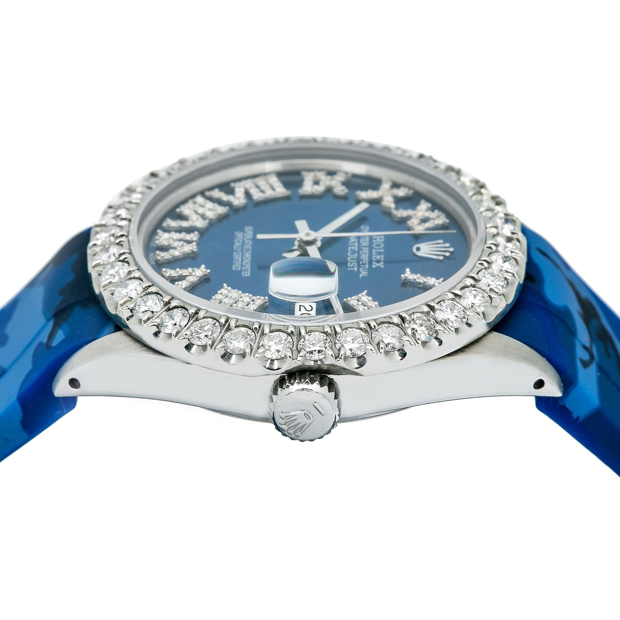 Rolex Datejust 16014 36MM Blue Diamond Dial With Rubber Bracelet