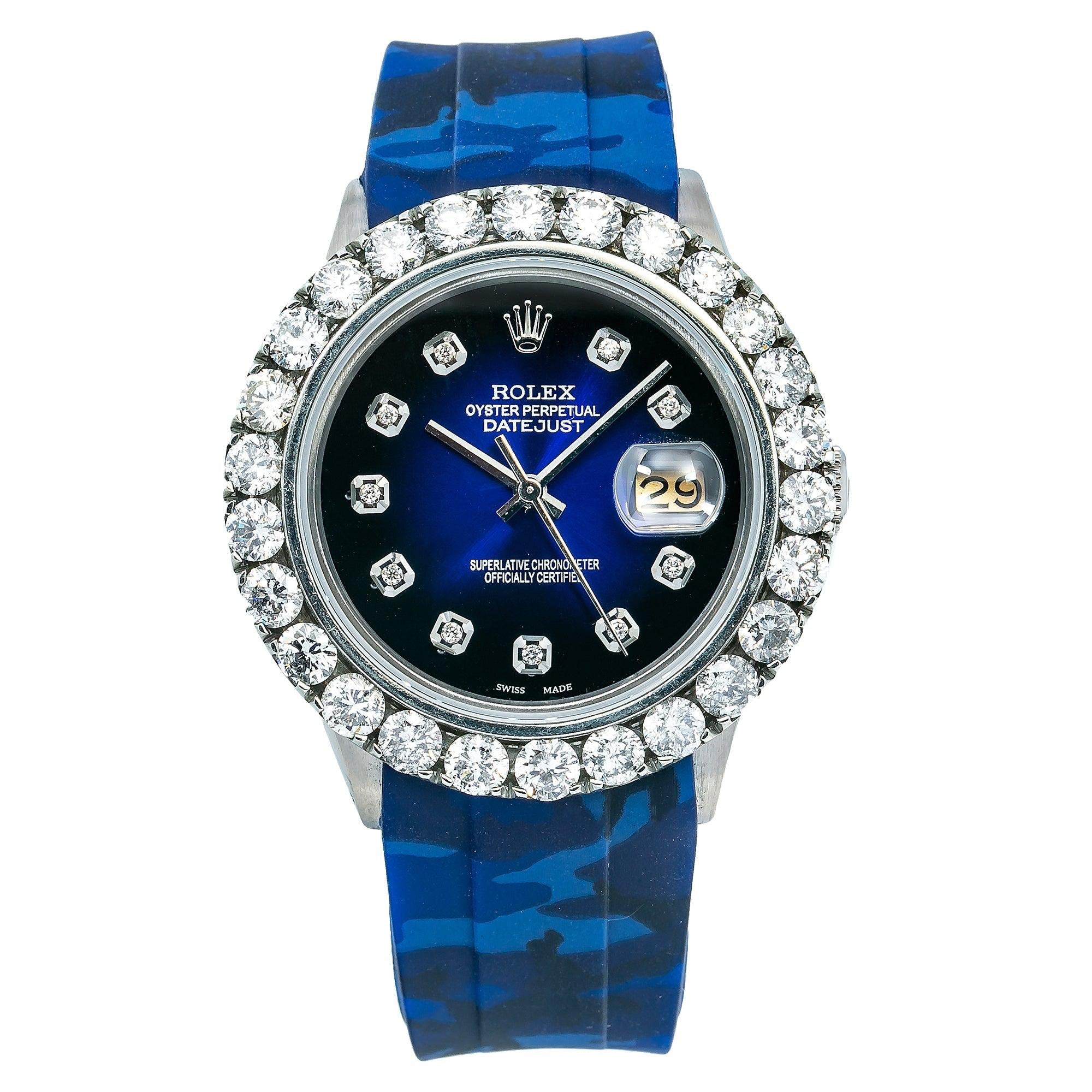 Rolex Datejust 16014 36MM Black Diamond Dial With Blue Camo Rubber Bracelet