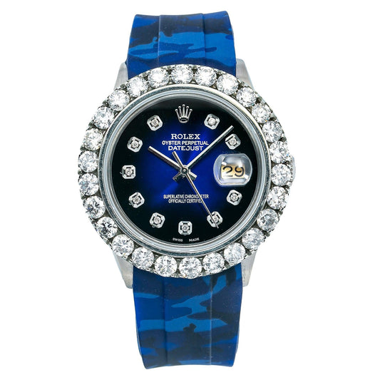 Rolex Datejust 16014 36MM Black Diamond Dial With Blue Camo Rubber Bracelet
