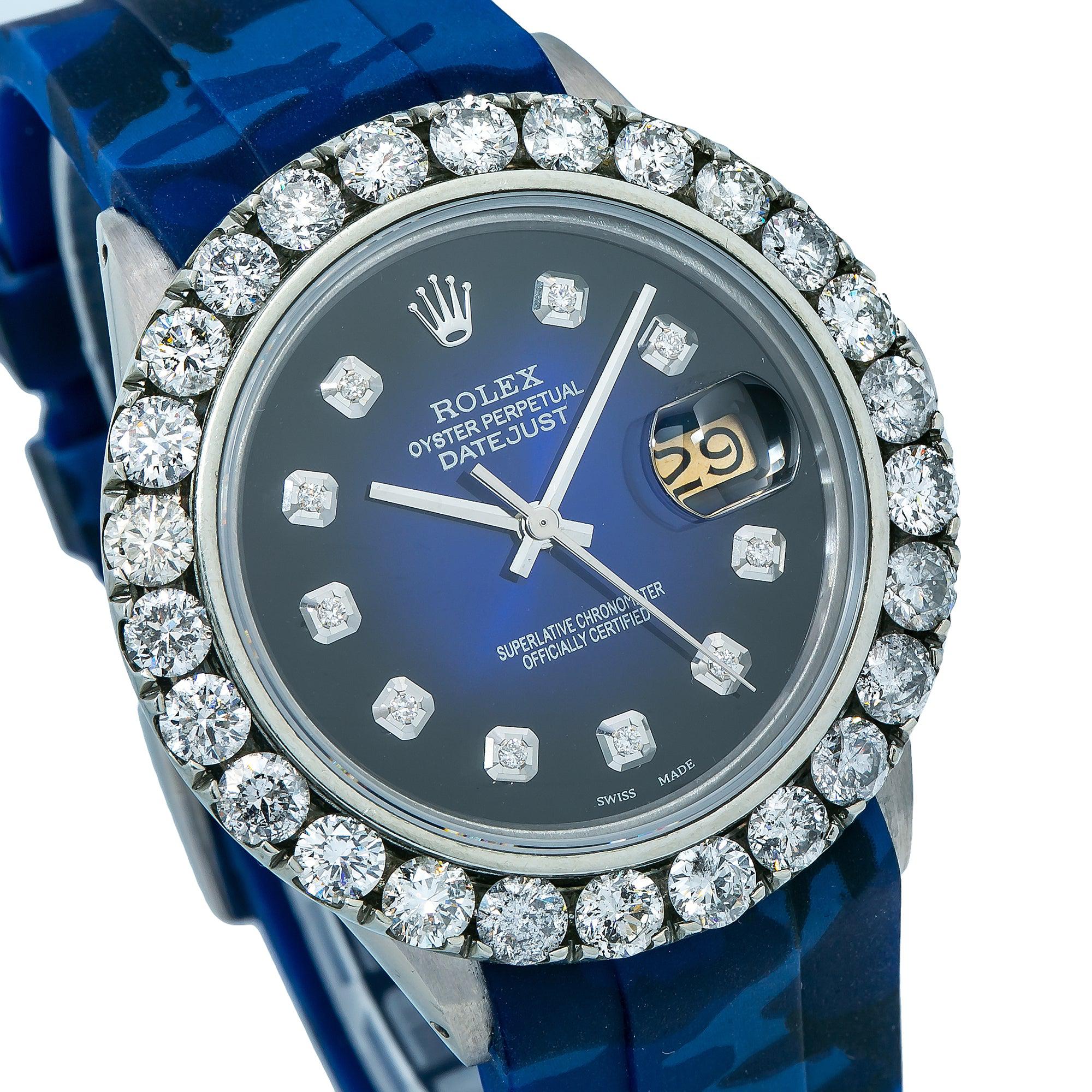 Rolex Datejust 16014 36MM Black Diamond Dial With Blue Camo Rubber Bracelet