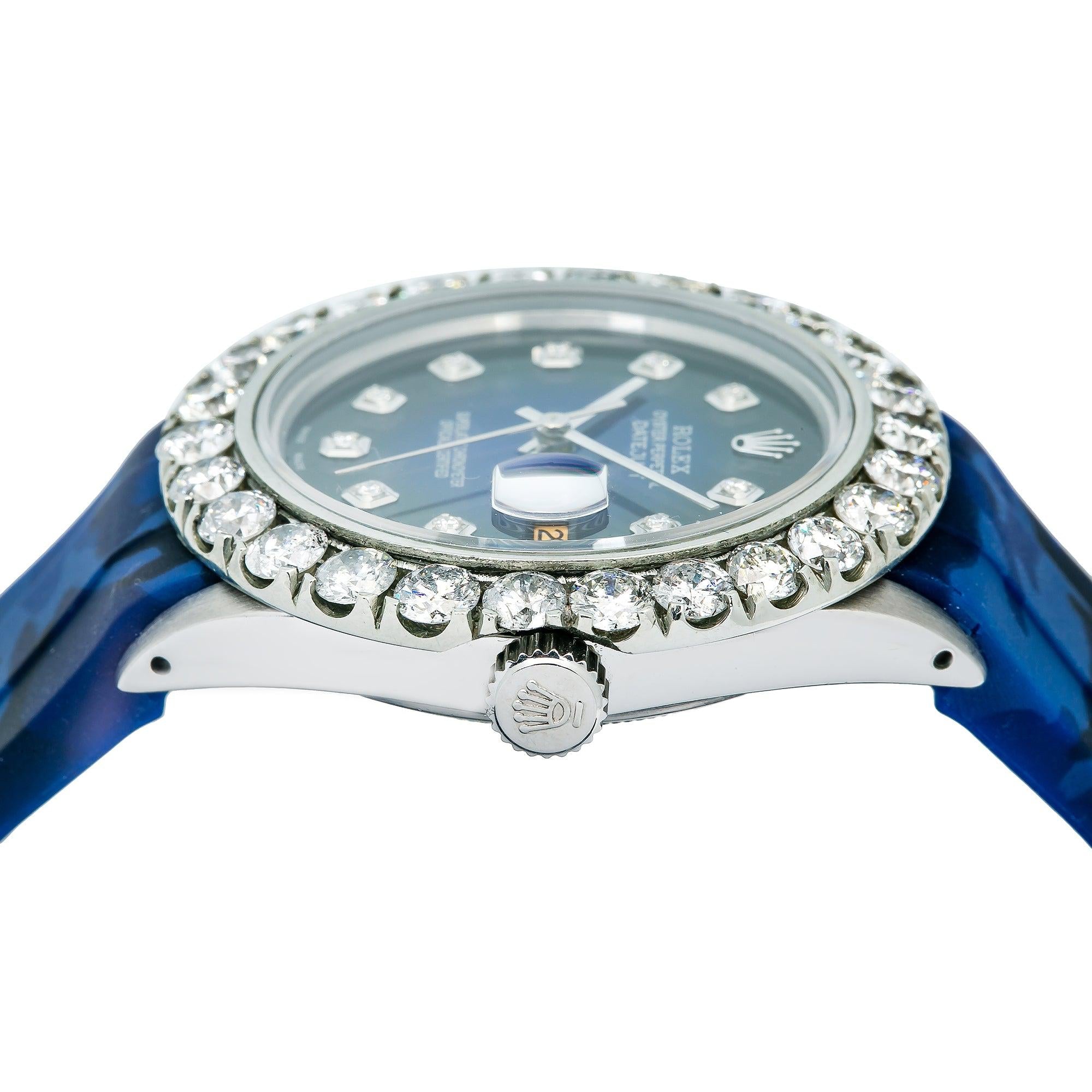 Rolex Datejust 16014 36MM Black Diamond Dial With Blue Camo Rubber Bracelet