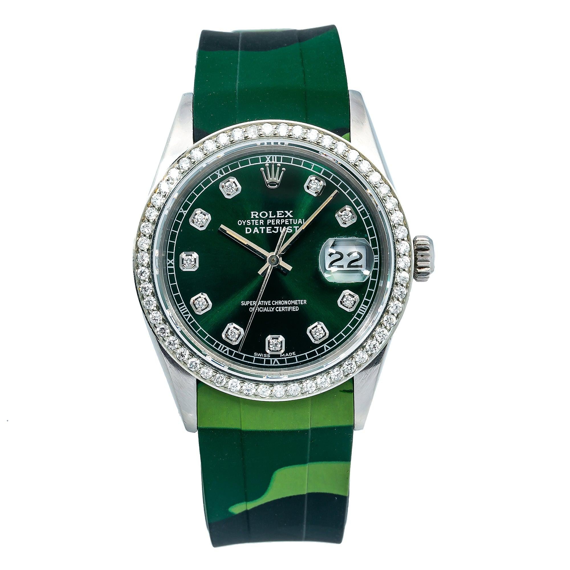 Rolex Datejust 16014 36MM Green Diamond Dial With Rubber Camo Bracelet