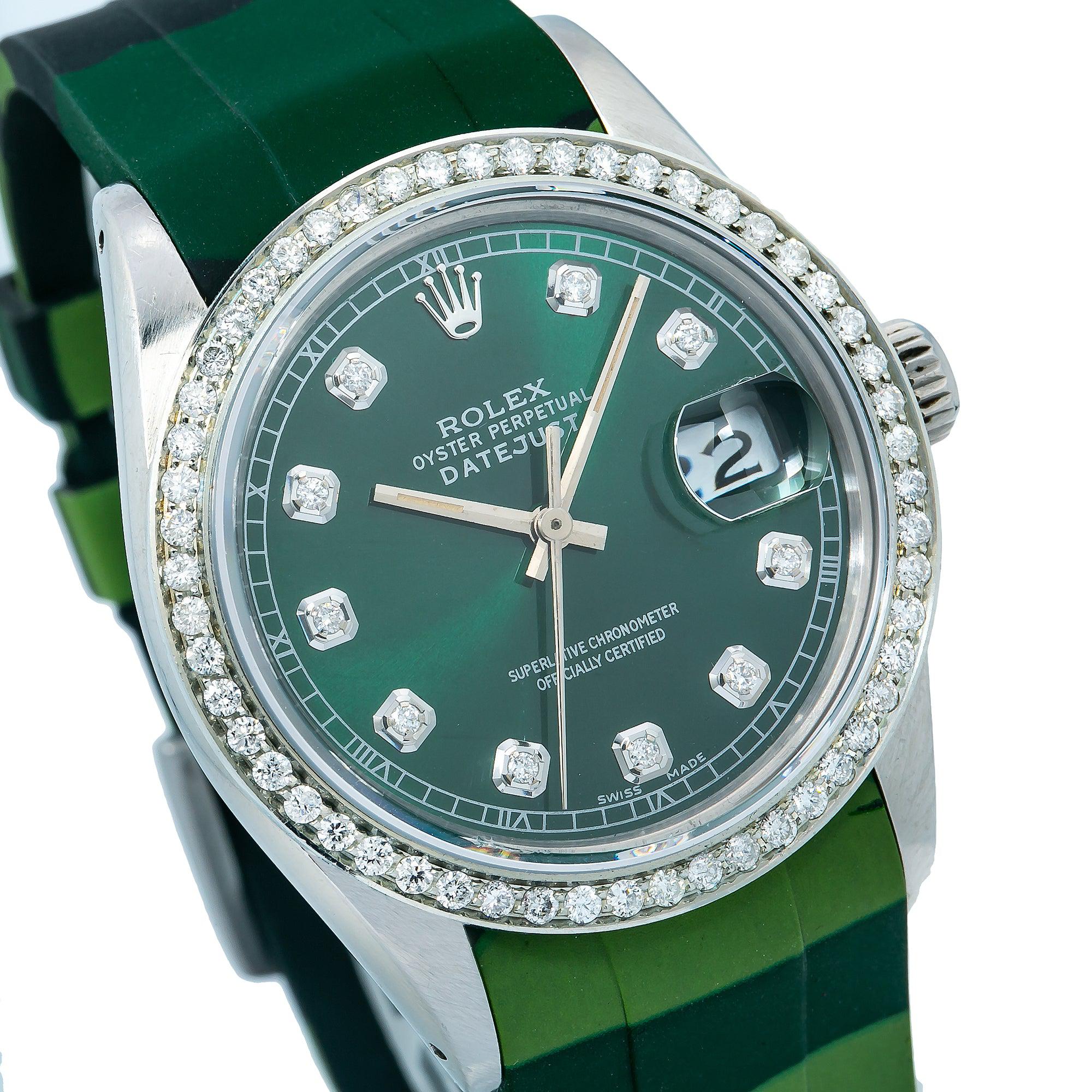 Rolex Datejust 16014 36MM Green Diamond Dial With Rubber Camo Bracelet