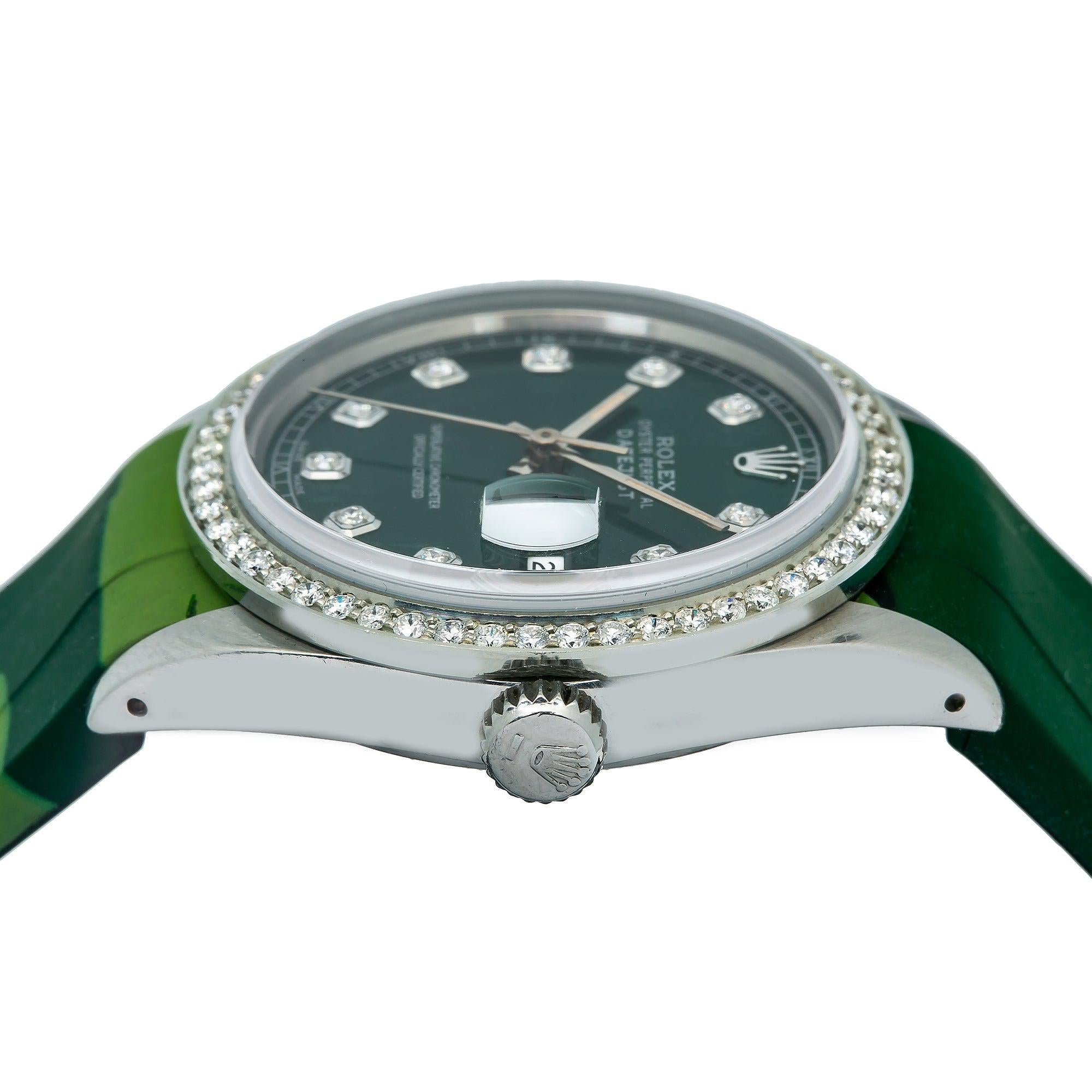 Rolex Datejust 16014 36MM Green Diamond Dial With Rubber Camo Bracelet