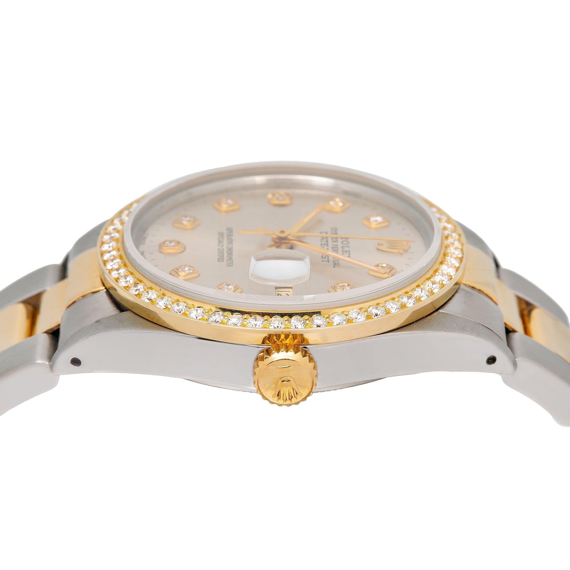 ROLEX DATEJUST 16013 36MM SILVER DIAMOND DIAL WITH TWO TONE OYSTER BRACELET