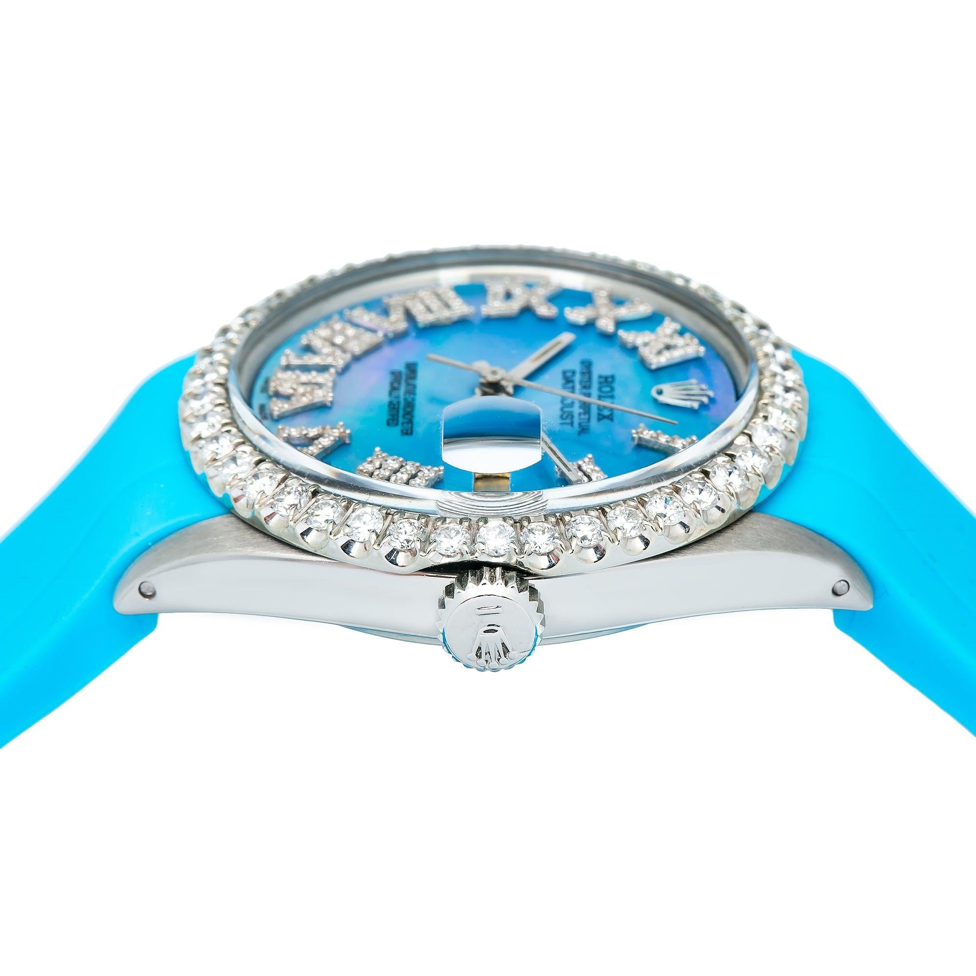 Rolex Datejust 1601 36MM Blue Roman Diamond Dial With Rubber Blue Band