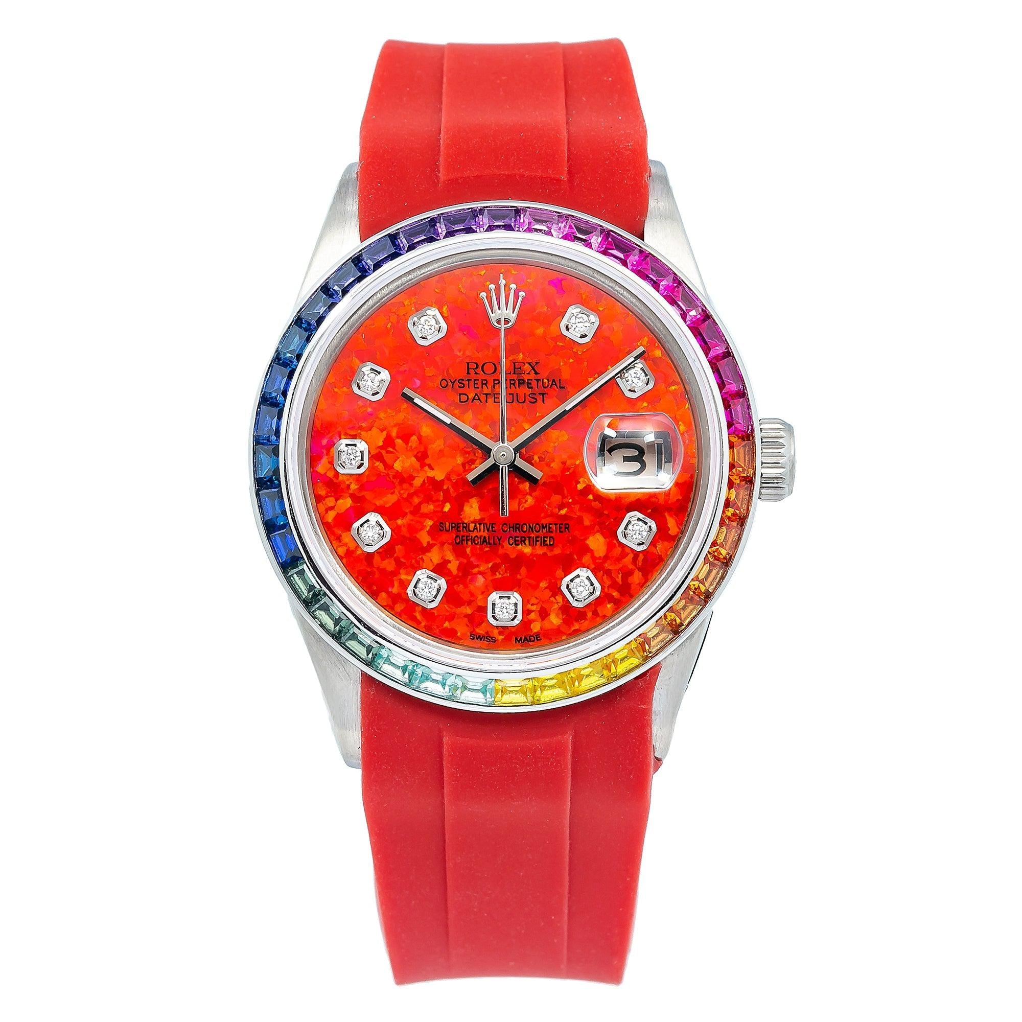 Rolex Datejust 16014 36MM Red Diamond Dial With Rubber Red Bracelet