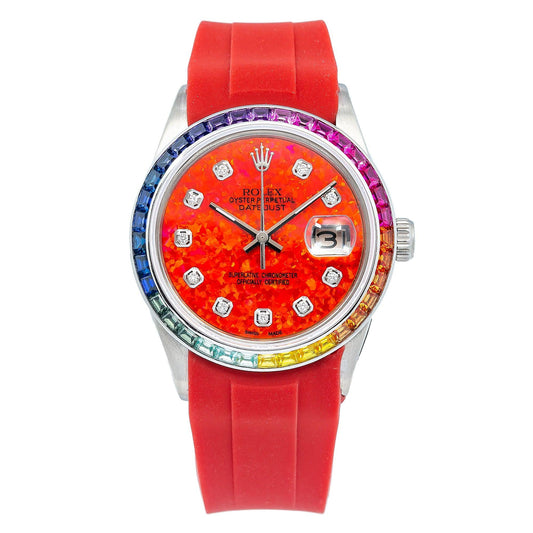 Rolex Datejust 16014 36MM Red Diamond Dial With Rubber Red Bracelet