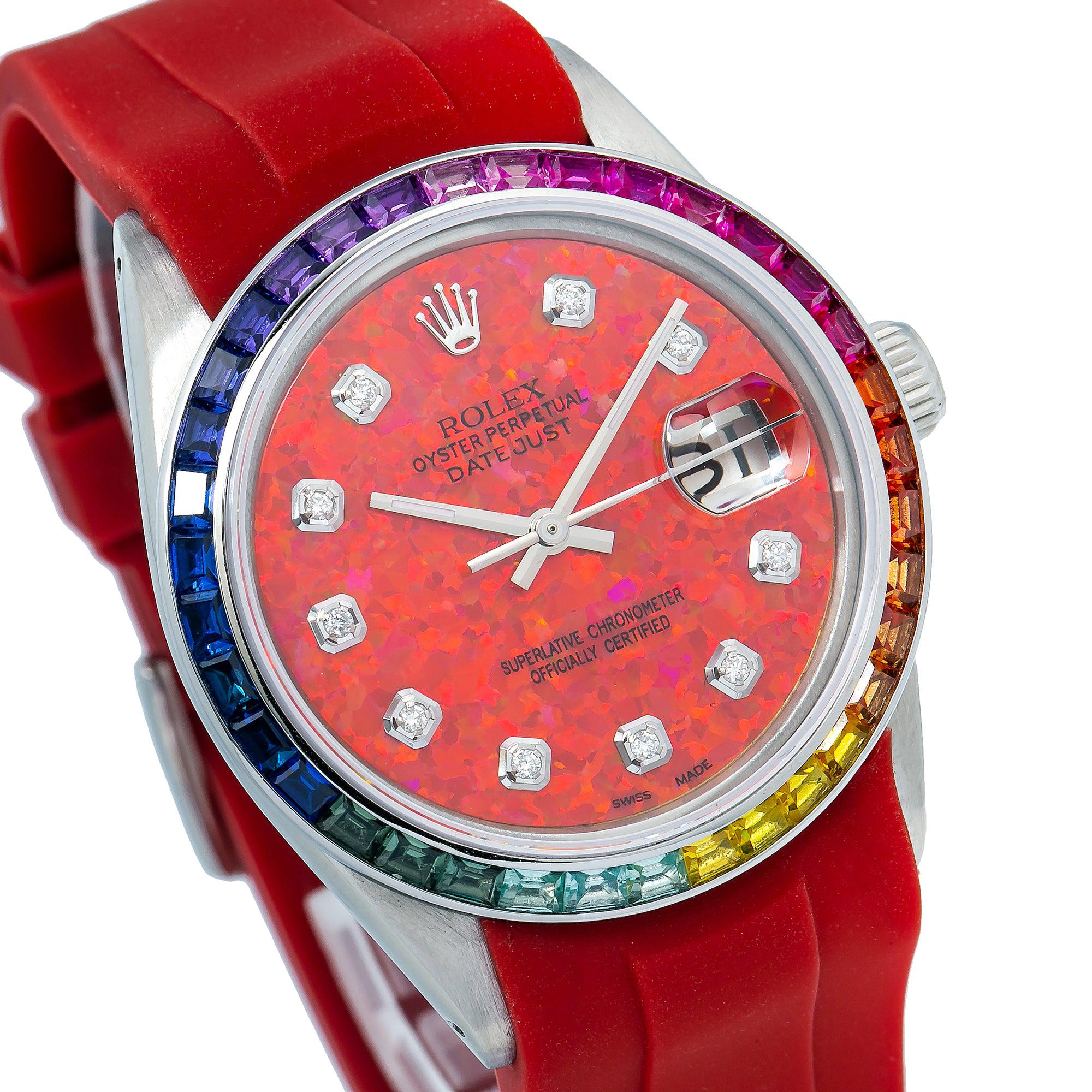 Rolex Datejust 16014 36MM Red Diamond Dial With Rubber Red Bracelet