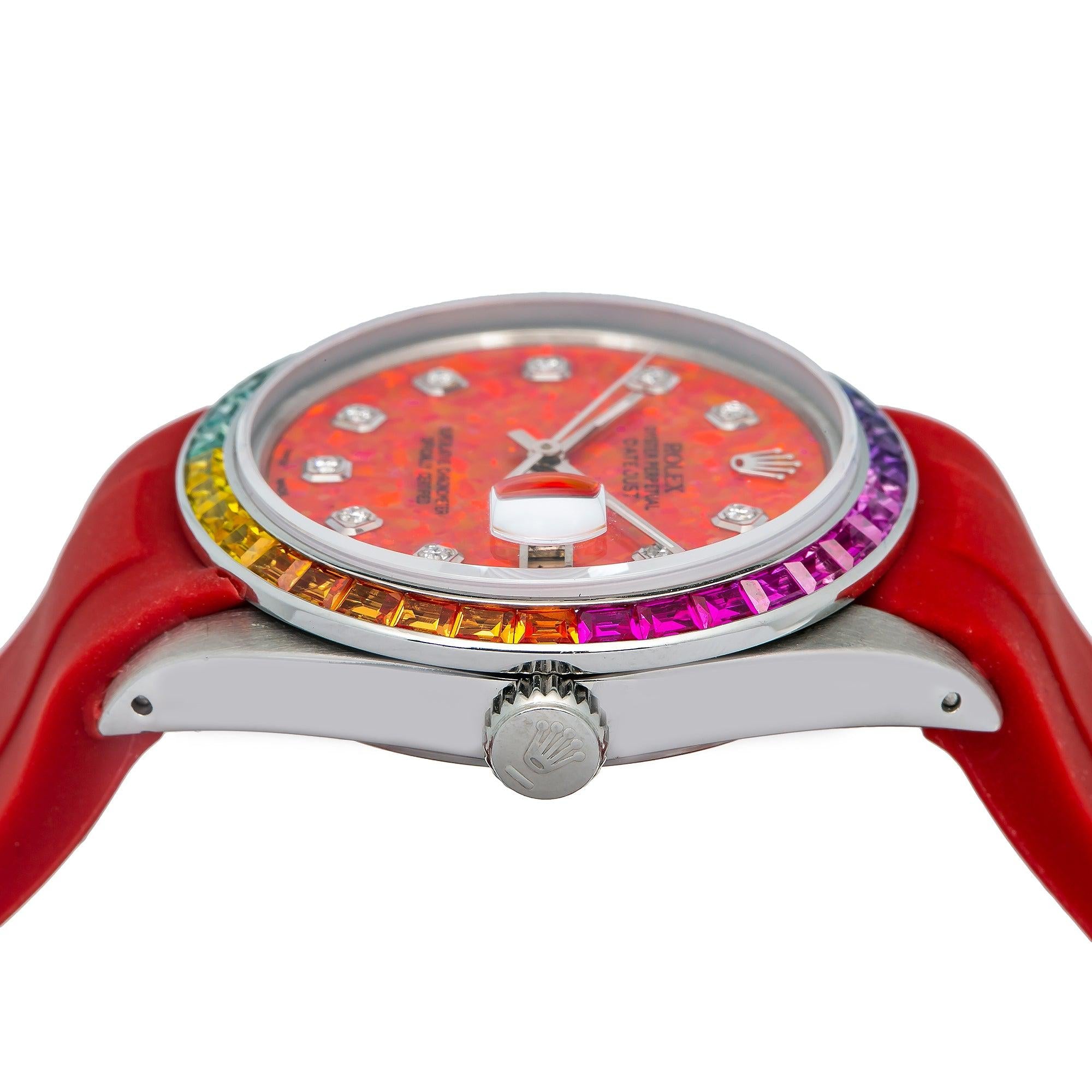 Rolex Datejust 16014 36MM Red Diamond Dial With Rubber Red Bracelet