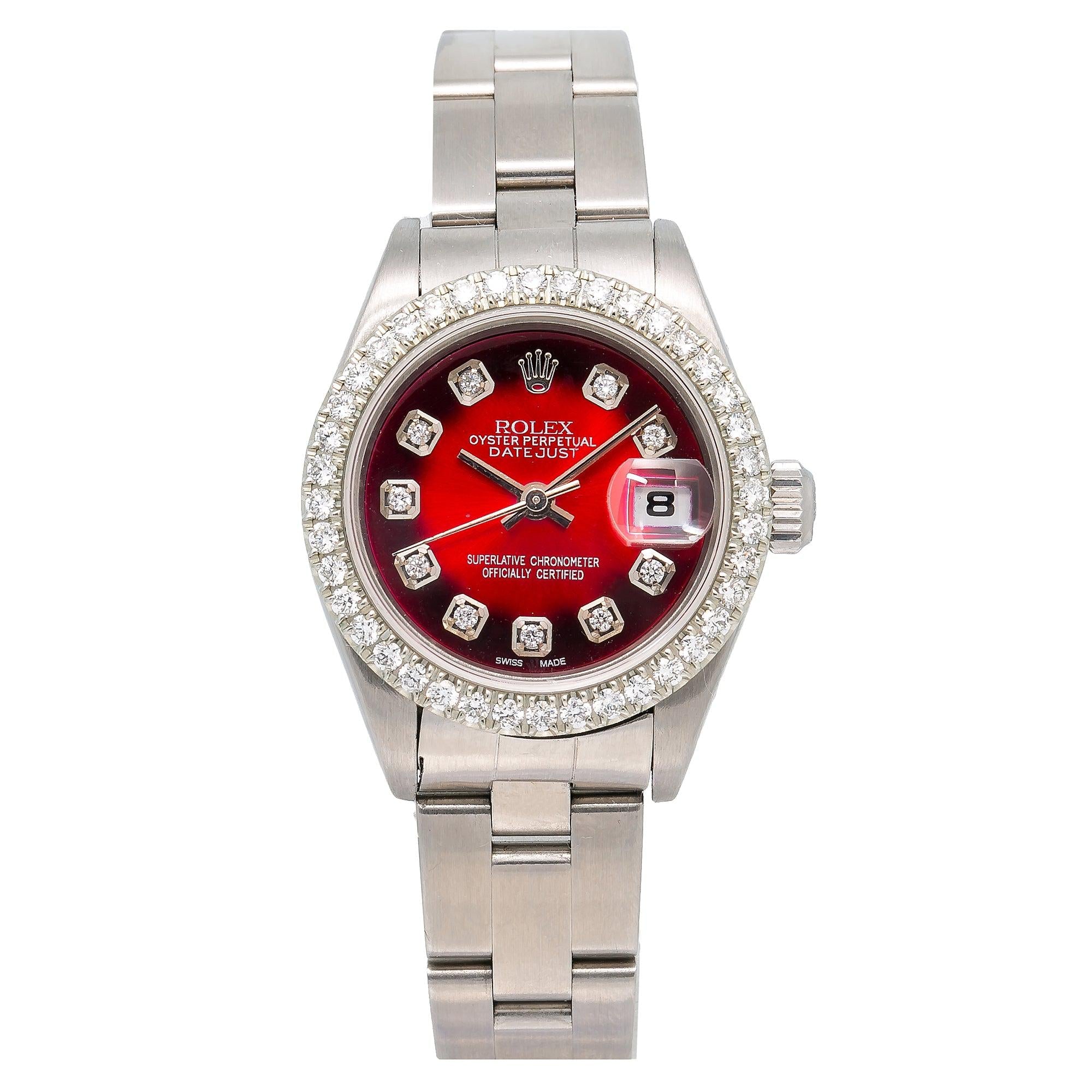 ROLEX DATEJUST 79190 26MM BLACK AND RED DIAMOND DIAL WITH OYSTER BRACELET